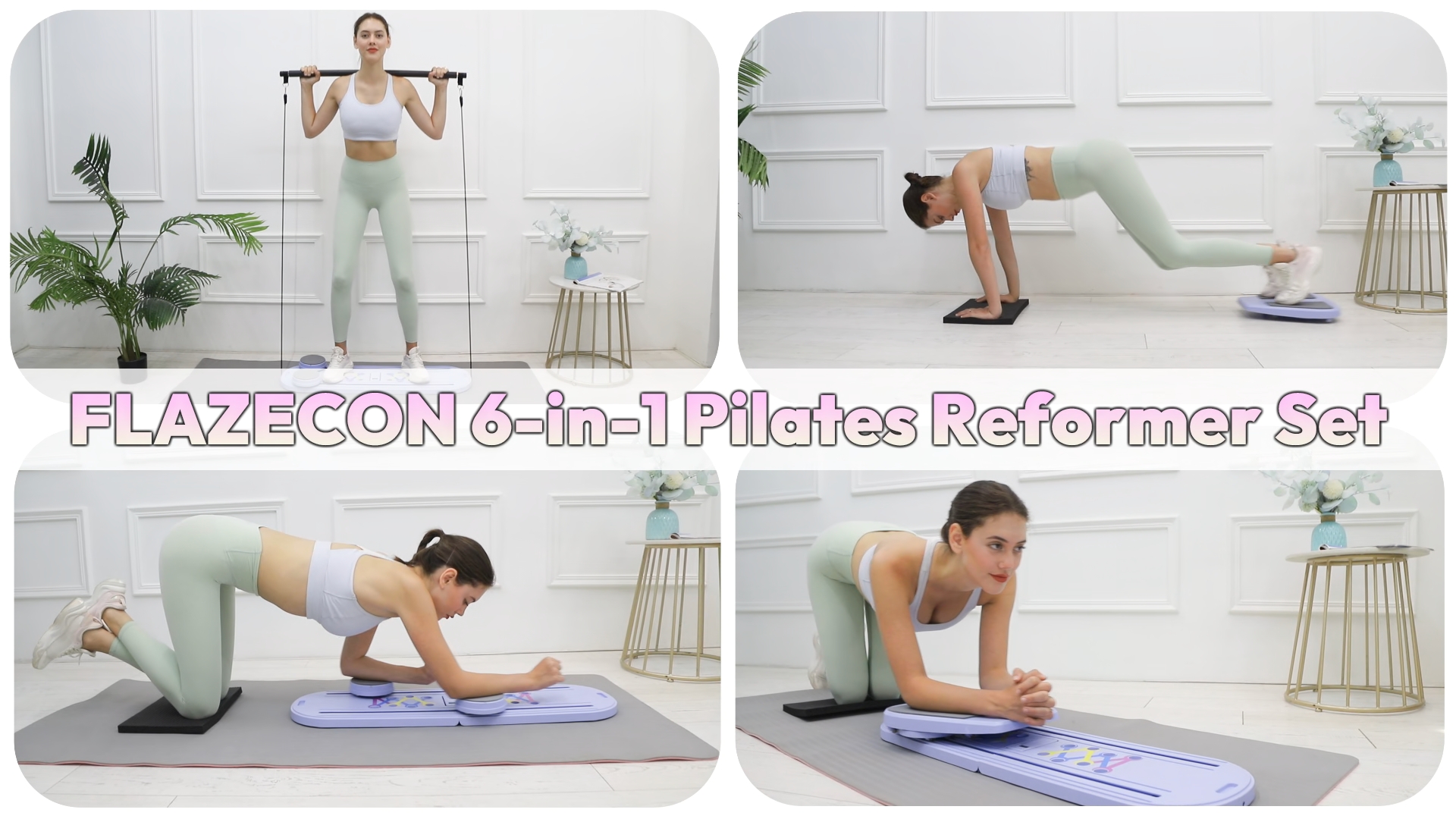 thumbnail video image 2 of FLAZECON Pilates Board for Home Workout, Foldable Pilates Reformer Set for Women 6-in-1 Portable Folding Mini Pilate Kit Machine Equipment, 2 of 8