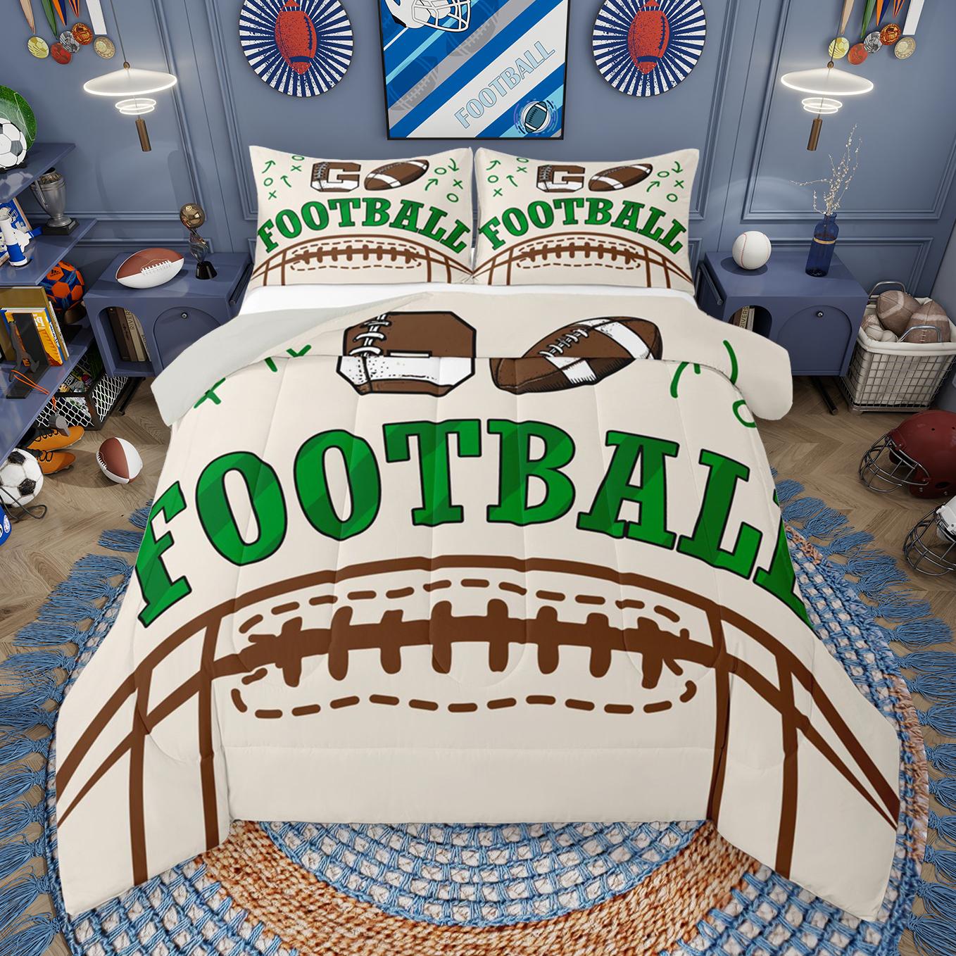 thumbnail video image 2 of Manfei Touchdown Ball Gaming Bedding Comforter Set,Rugby Sport Theme Twin Comforter Sets,American Rugby Games Bedding Set For Kids,Breathable Home Decor Reversible,2pcs, 2 of 9