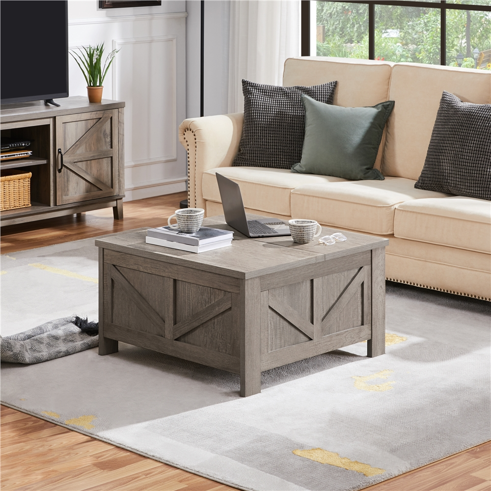 thumbnail video image 2 of Alden Design Storage Medium Density Fiberboard Coffee Table, Gray, 2 of 11