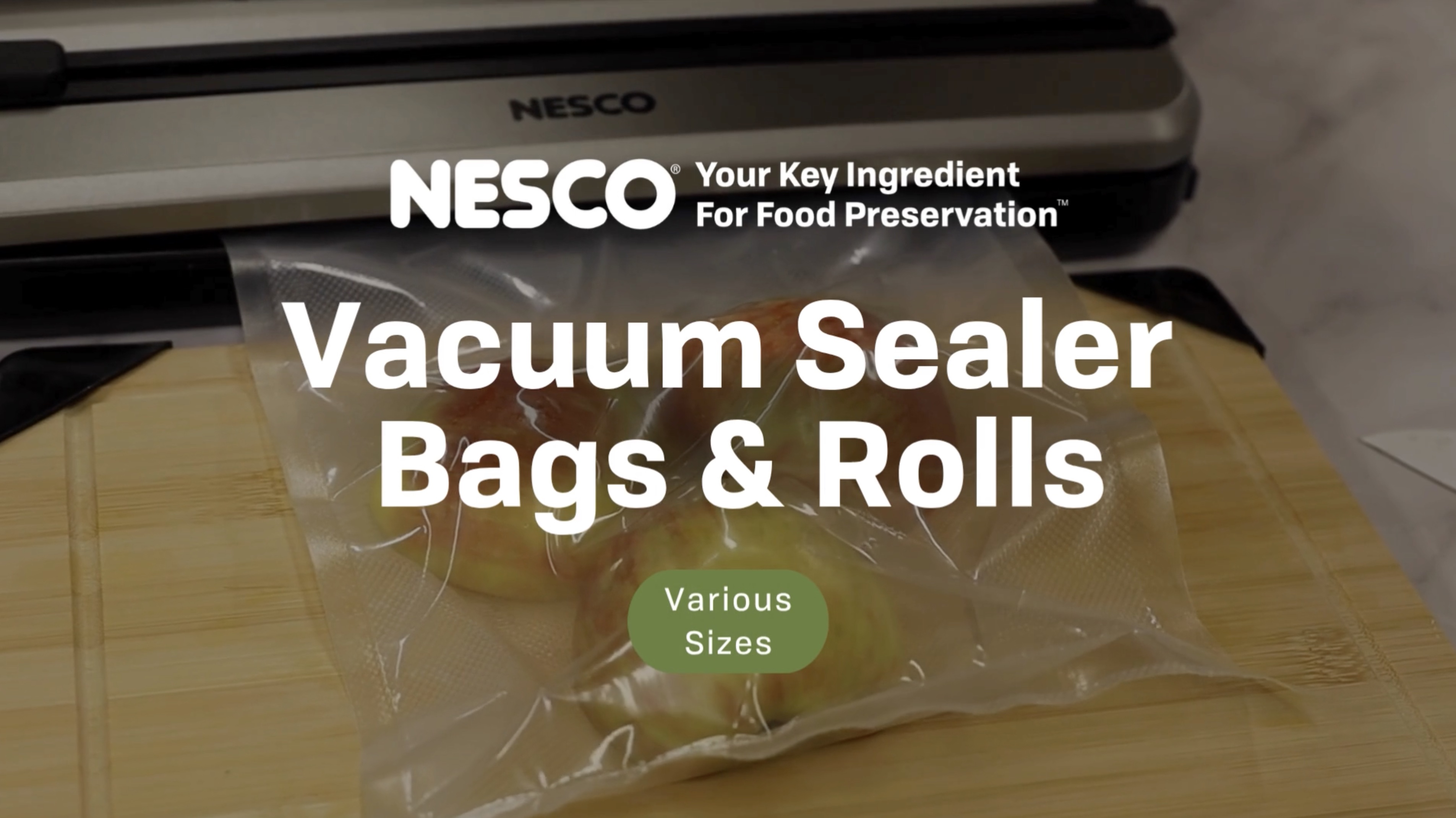 thumbnail video image 2 of (3 pack) NESCO Custom Length Vacuum Seal Bags, 2-Rolls 8"x20' (40 Ft Total), Extra Thick & Tear Resistant, Cut-to-Size VacSeal Bags for Bulk Meats, Game Processing & Heavy Duty Freezer Storage, 2 of 12