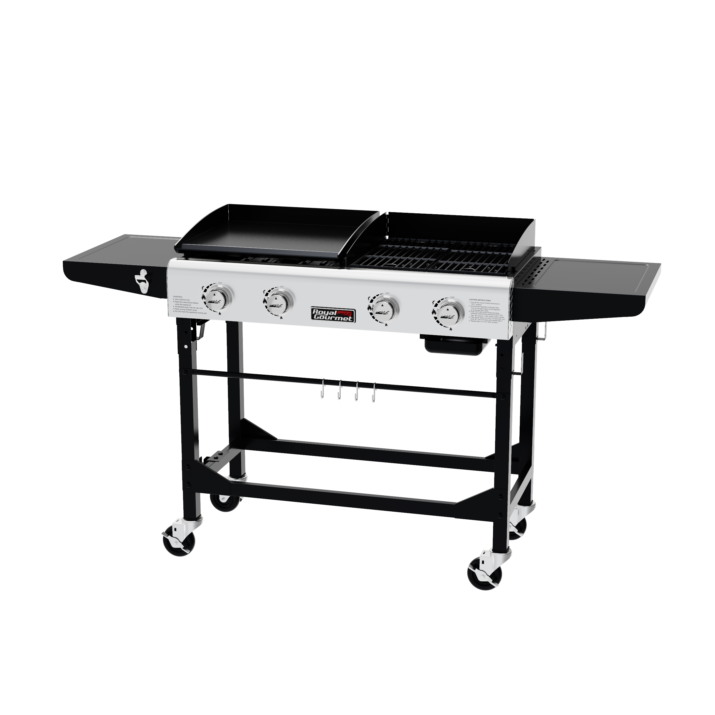 Royal Gourmet GD401C 4-Burner Portable Propane Flat Top GAS Grill and Griddle Combo, Black