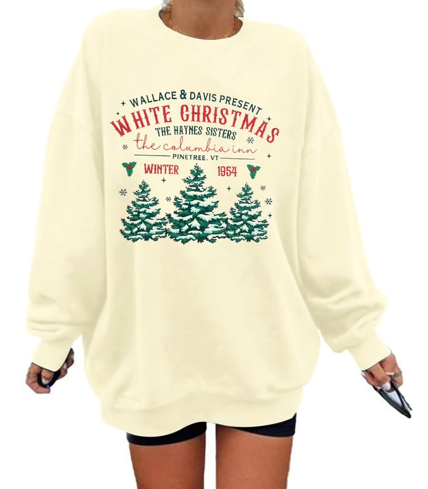 thumbnail video image 2 of KimSoong Womens White Christmas Sweatshirt Crew Neck Christmas Tree Graphic Shirts Oversized Xmas Pullover Sweater, 2 of 6