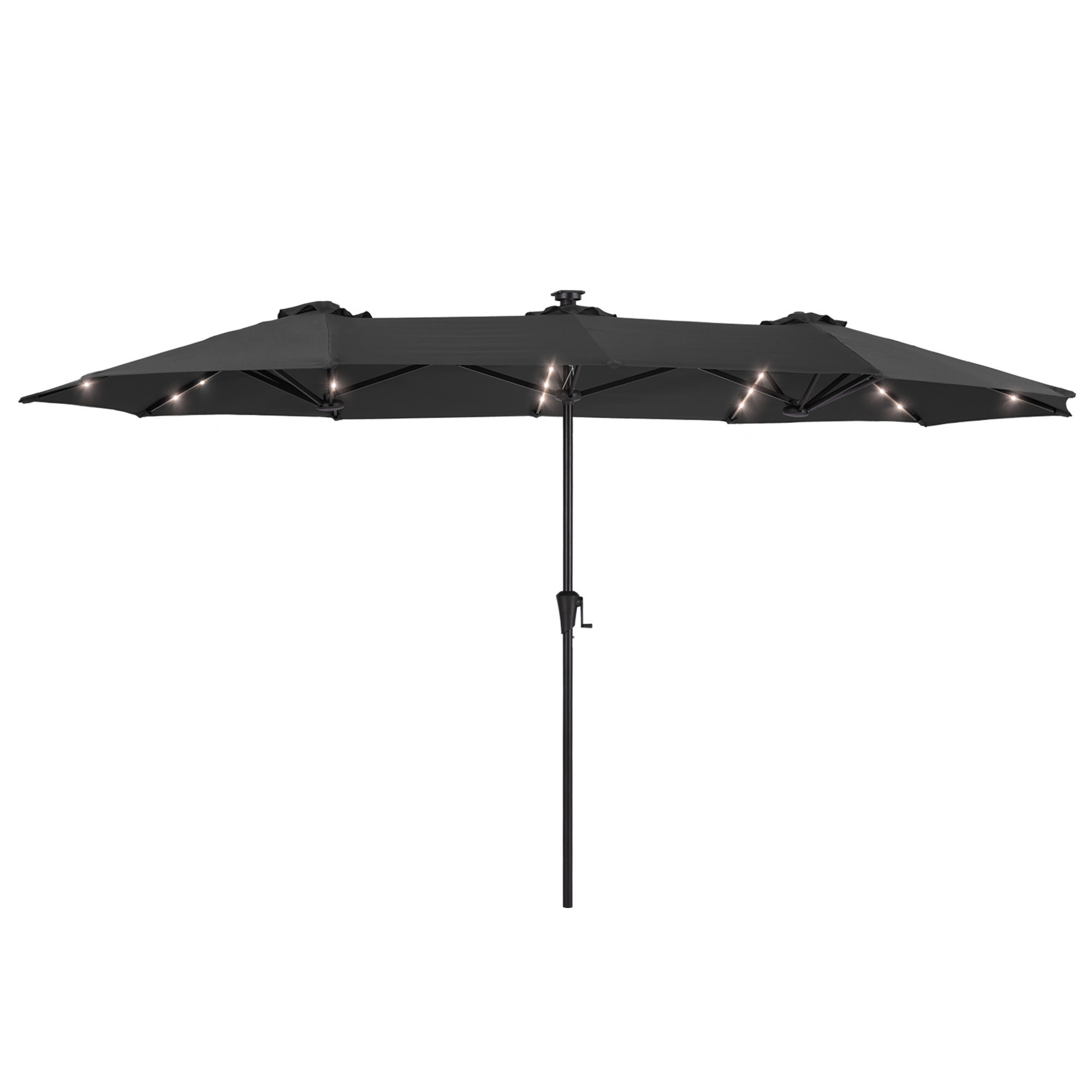 thumbnail video image 2 of ACEGOSES 13x7.2Ft Large LED Double-Sided Rectangular Outdoor Patio Market Umbrella with Crank, Solar Panel, Black, 2 of 7
