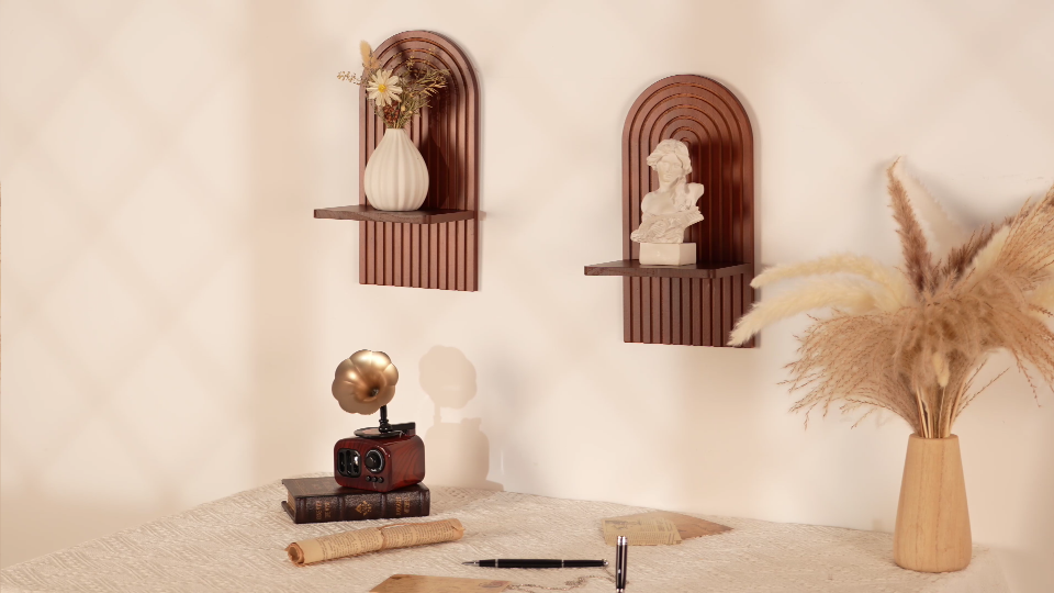 thumbnail video image 2 of Sziqiqi Boho Wall Candle Holders Set of 2: White Wood Floating Shelves with Rainbow Arch Design Hanging Shelves for Tea Lights, Plants, Books Farmhouse Home Decor, 2 of 9