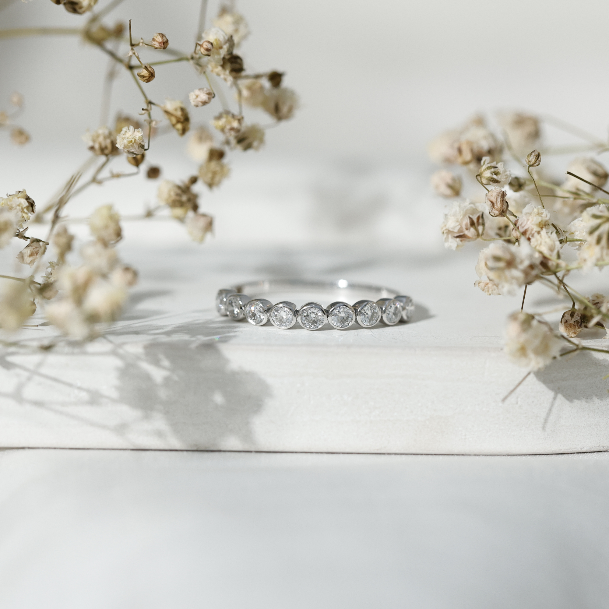 thumbnail video image 2 of Rosec Jewels Lab Created Diamond Eternity Ring - EF-VS Quality Half Eternity Bezel Set Ring for Valentines Day, 925 Sterling Silver, US 4.00, 2 of 9