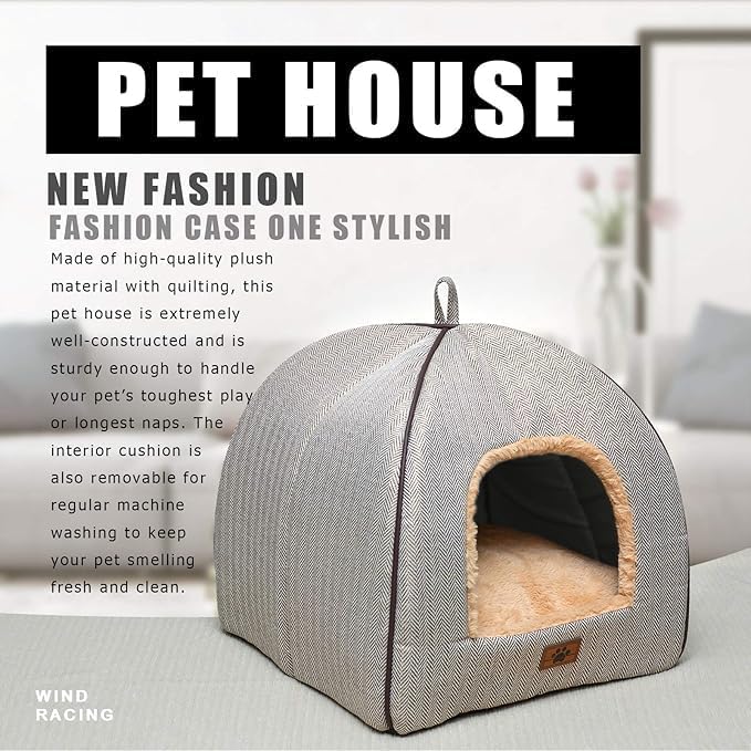 thumbnail video image 2 of WINDRACING Cat Bed, Enclosed Warm Pet Cave Tent House with Removable Washable Cushioned Pillow, Soft Plush Hideout Nest for Indoor Kittens & Small Puppies, 2 of 8