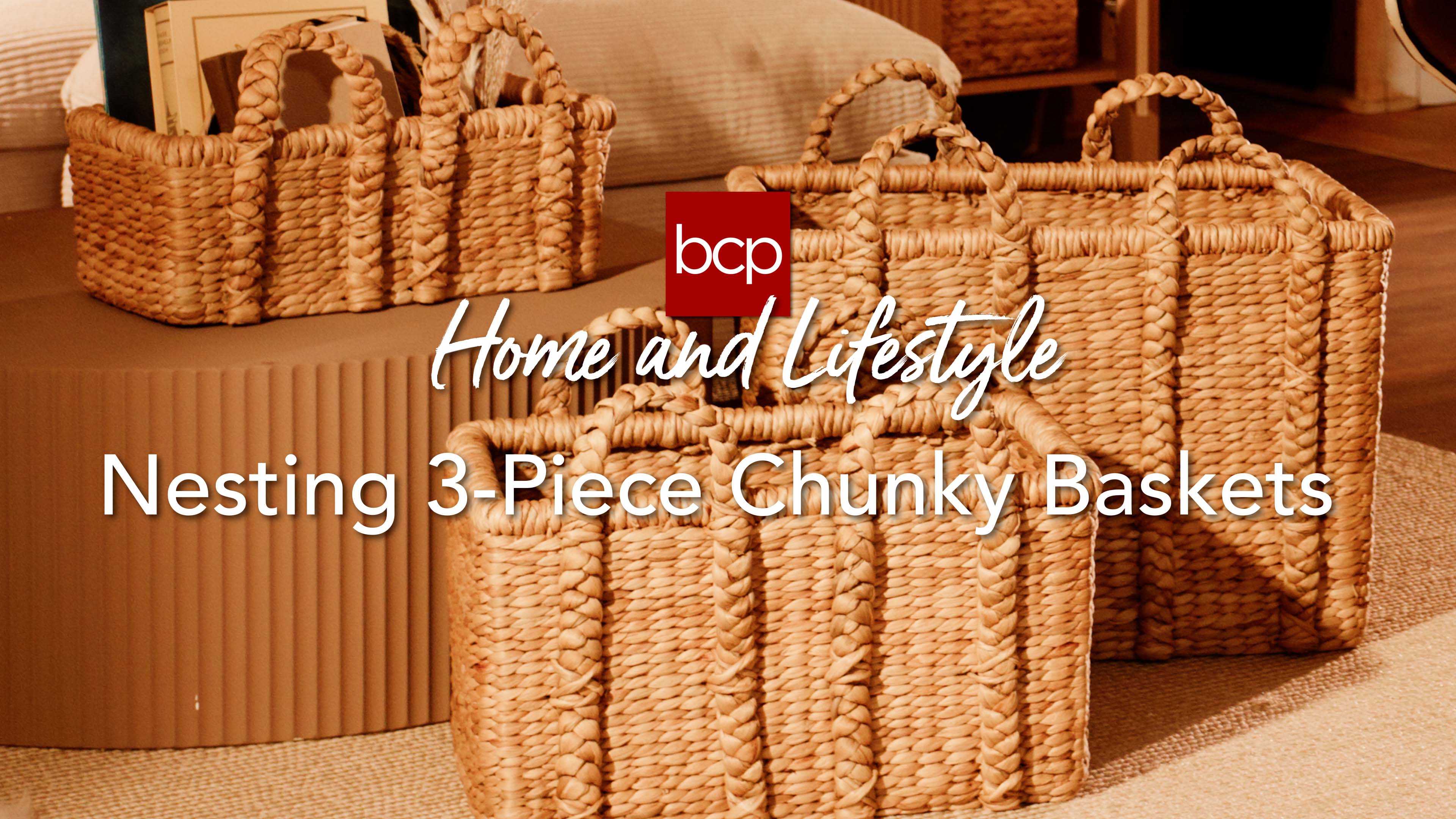 thumbnail video image 2 of Best Choice Products 3PC Water Hyacinth Chunky Basket Set - Chestnut, 2 of 10