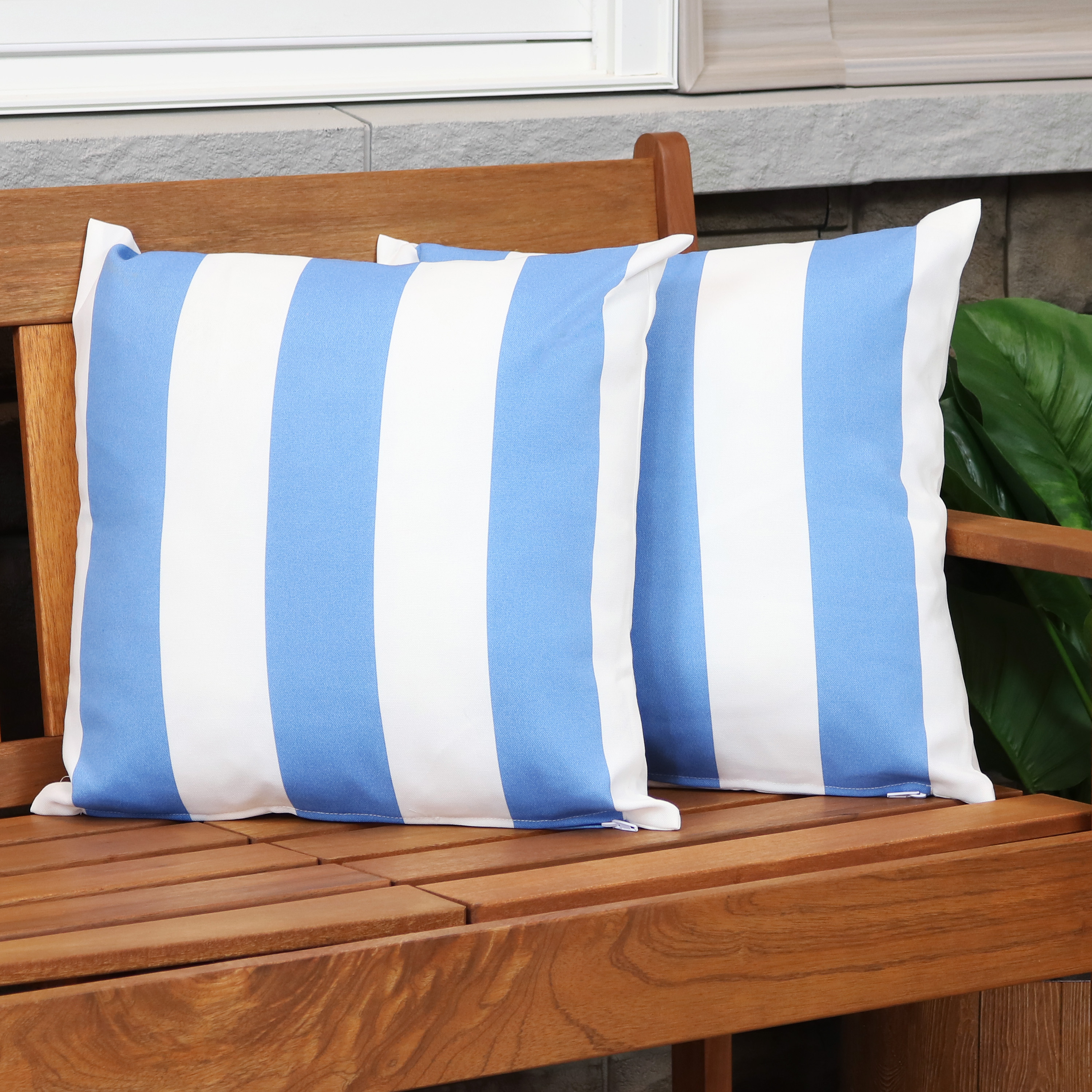 thumbnail video image 2 of Sunnydaze 17" x 17" Beach-Bound Stripe Polyester Square Outdoor Throw Pillow, 2 Count, 2 of 8