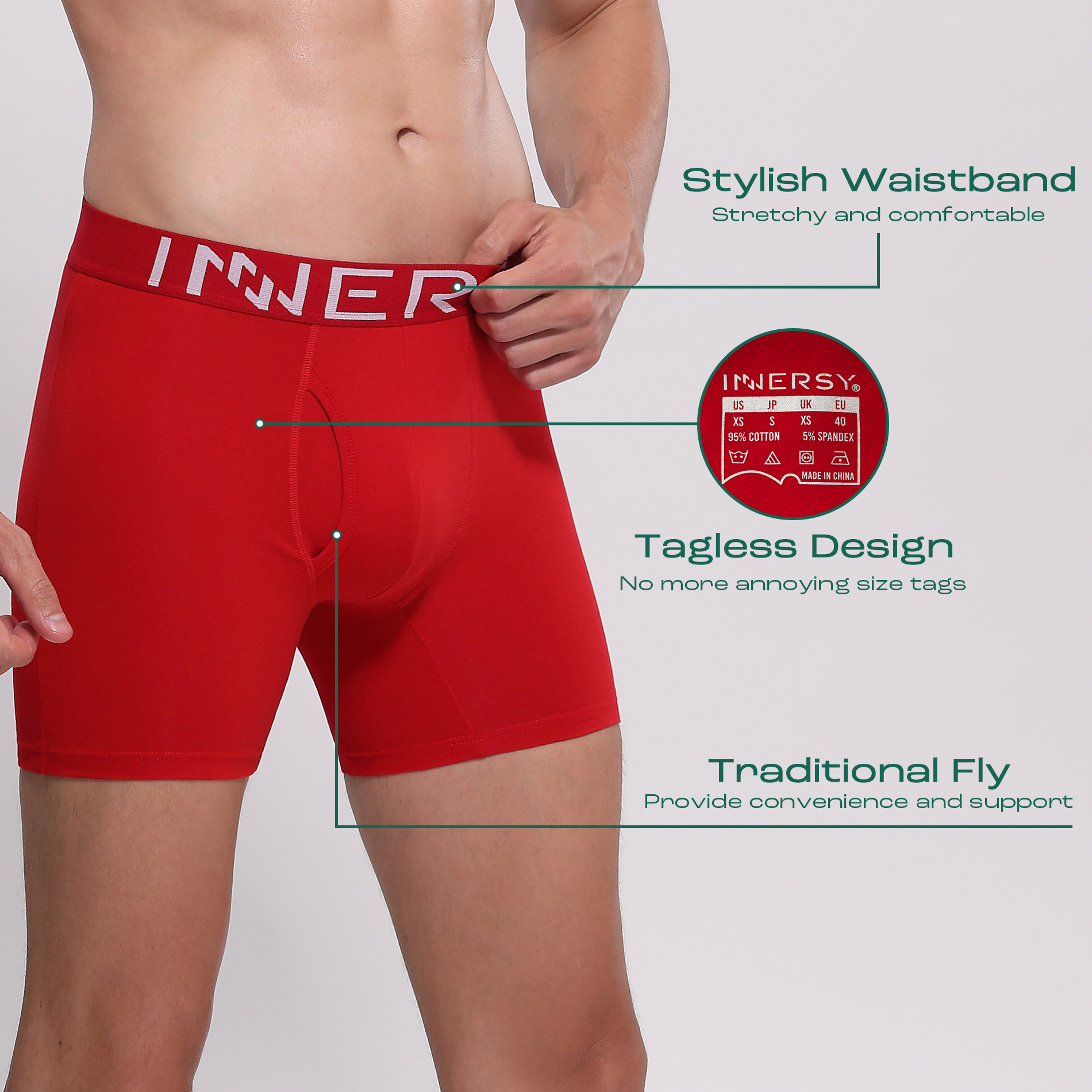 thumbnail video image 2 of INNERSY Men's Boxer Briefs Cotton Stretchy Underwear 7 Pack for a Week(L,Rainbow Colors), 2 of 9