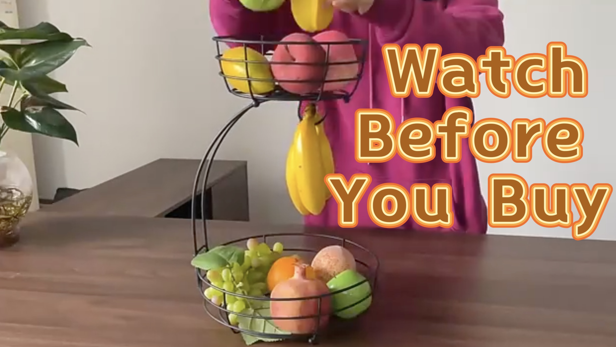 thumbnail video image 2 of ZHOHO TANT 2-Tier Countertop Fruit Basket with Banana Hanger, Metal Wire Storage Organizer for Kitchen, 2 of 9