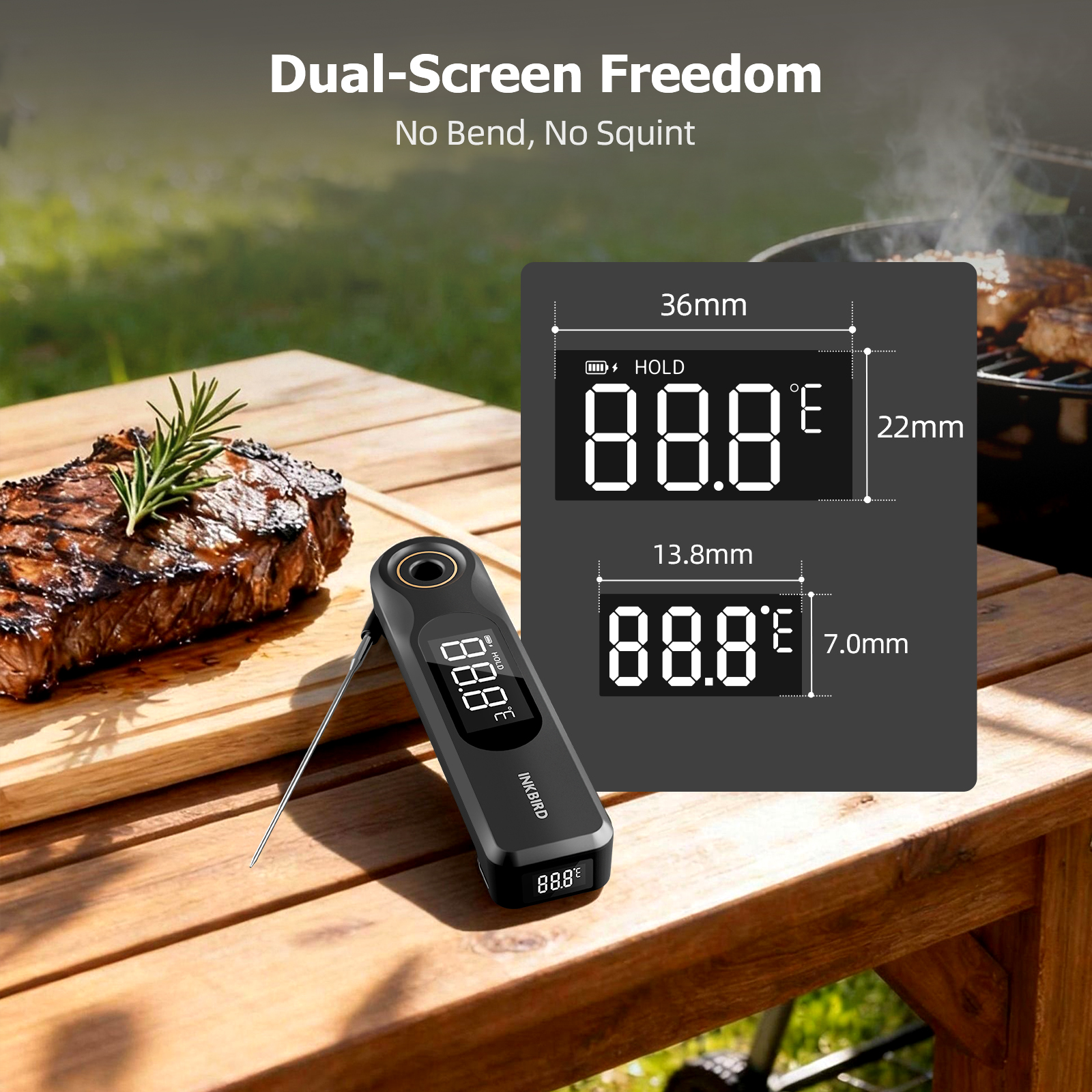 thumbnail video image 2 of Inkbird Digital Instant Read Meat Thermometer with Dual-Screen, Food Thermometer with Foldable Probe, Waterproof, Black, 2 of 8