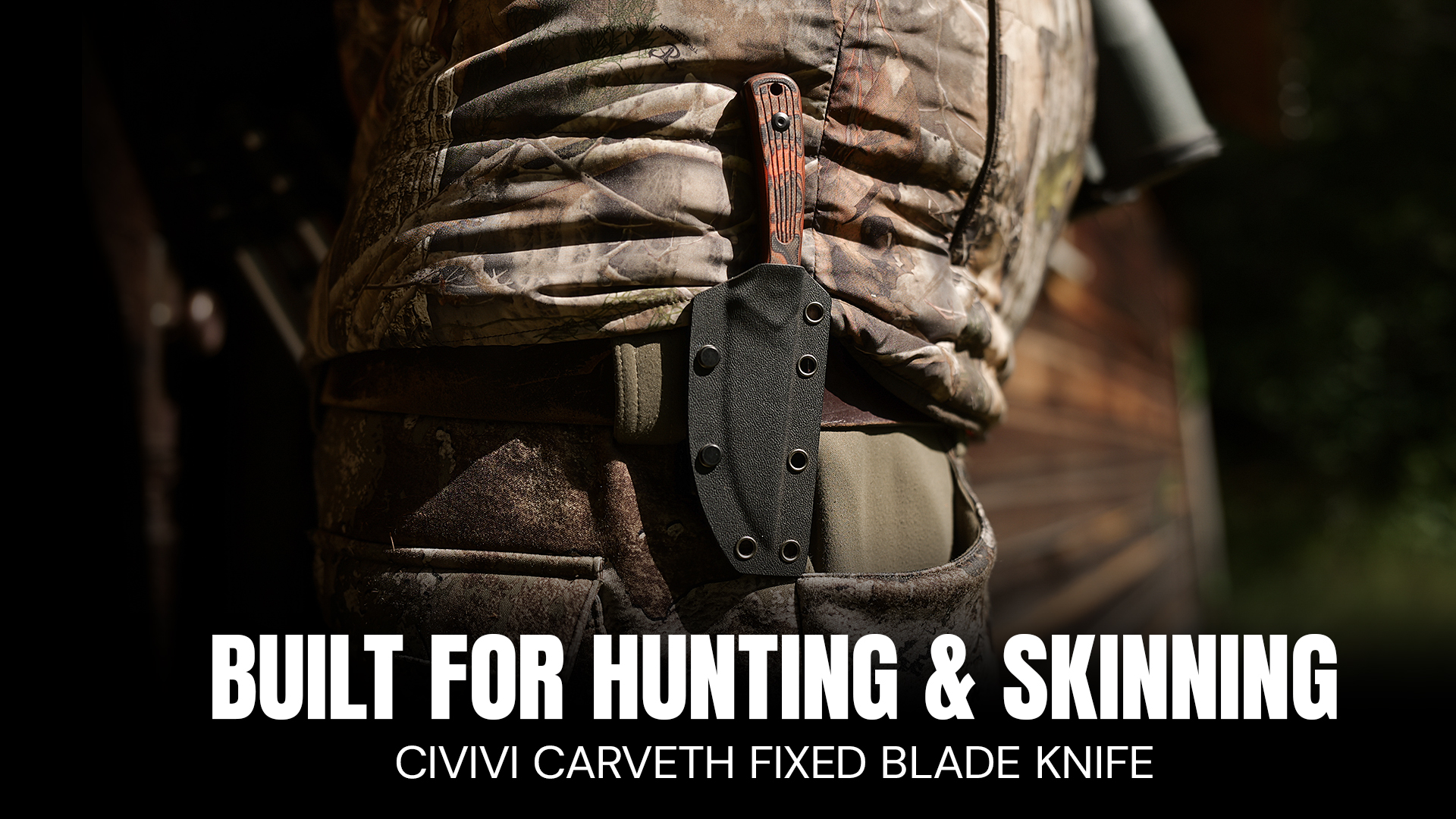 thumbnail video image 2 of CIVIVI Carveth Fixed Blade Knife with 1PC Black Lanyard, Black Kydex Sheath & T-Clip, Tactical Knife with 3.59" Black Stonewashed AEB-L Blade Orange & Black G10 Handle C25040-2, 2 of 10