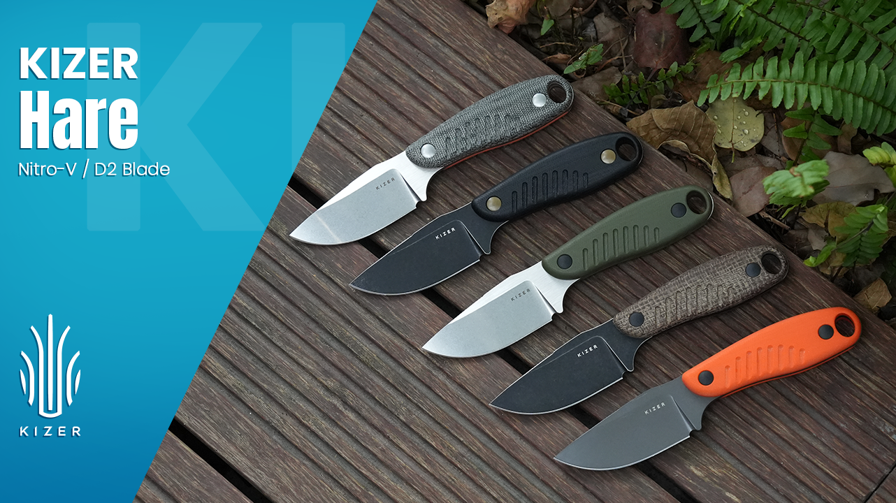 thumbnail video image 2 of Kizer Hare Clip Point Fixed Knife Nitro-V Steel Blade Micarta + G10  Handle With Sheath, 1077A2, 2 of 9