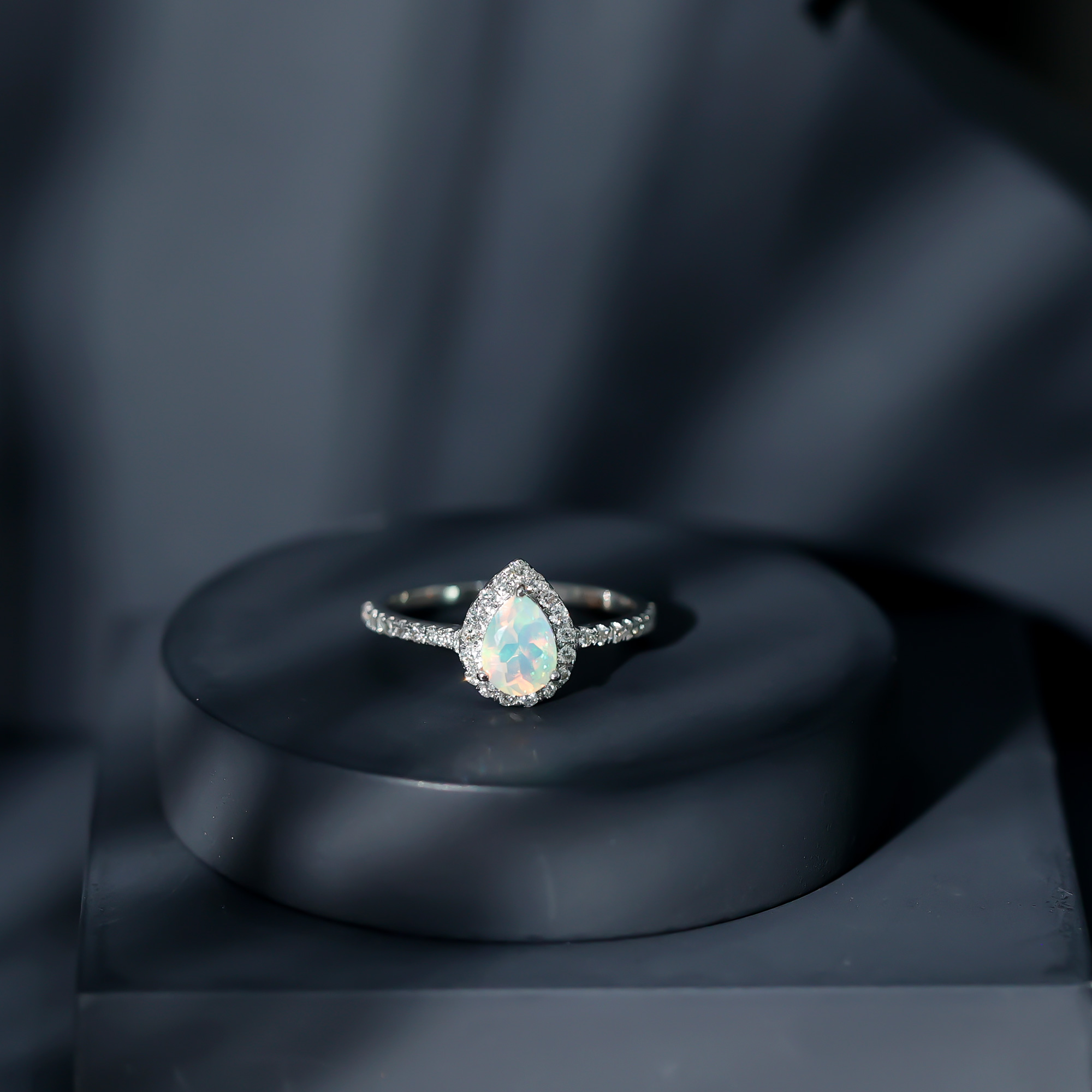 thumbnail video image 2 of Rosec Jewels Real Ethiopian Opal Teardrop Engagement Ring with Halo - 5X7 mm - Opal Diamond Ring for Women - AAA Quality, 10K Yellow Gold, US 12.50, 2 of 10