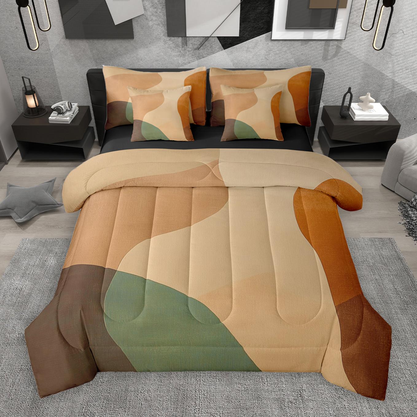 thumbnail video image 2 of Manfei Vintage Geometric Aesthetic 7-Piece Twin Bedding Sets,Minimalist Art Bedding Comforter Set,Green Brown Sheet Sets For Children,Microfiber Bedroom Decor Reversible, 2 of 9