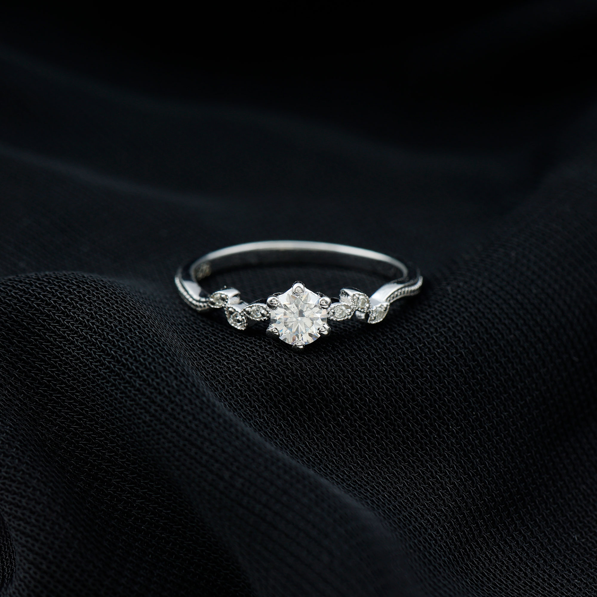 thumbnail video image 2 of Rosec Jewels Moissanite Promise Ring for Women - Leaf Ring - D-VS1 Quality Certified Moissanite Solitaire Ring, 10K Yellow Gold, US 4.50, 2 of 8