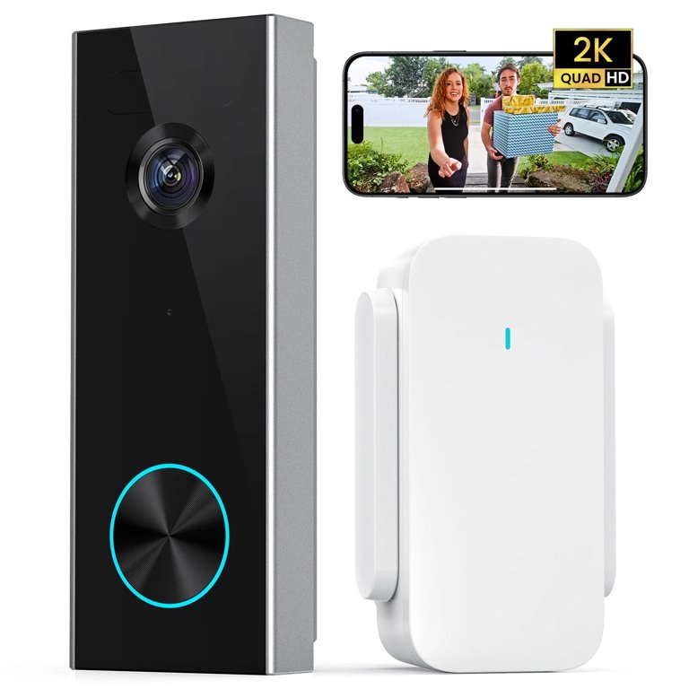 AOSU 2K Wireless Video Doorbell, Motion Sensor, Chime, 180-Day