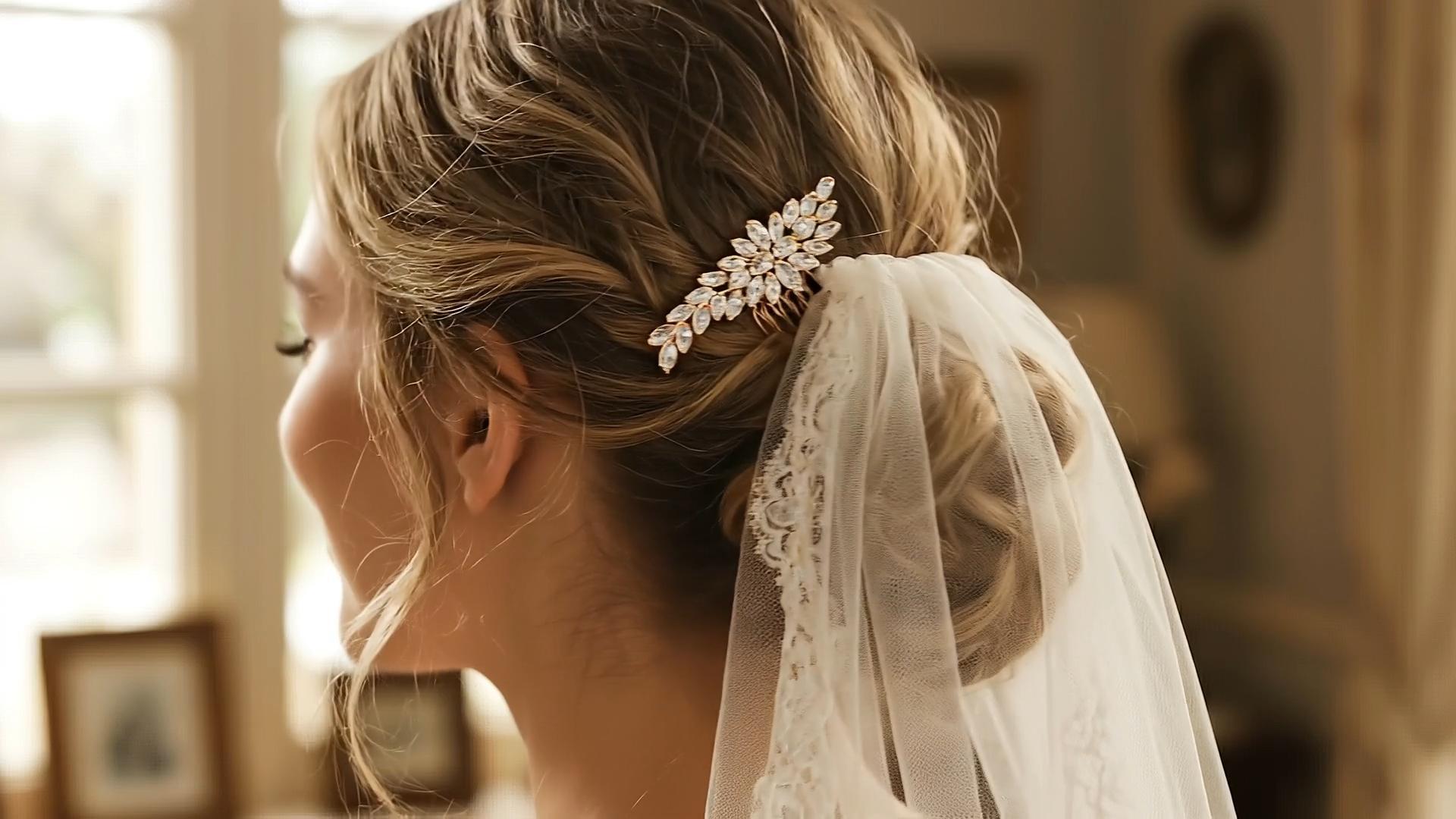 thumbnail video image 2 of Miallo Rose Gold Sparkling Crystal Bridal Hair Comb Featuring Marquise Leaf Cluster for Elegant Wedding Hairstyles, 2 of 8
