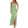 thumbnail video image 2 of Yfalhf Women's Elegant Ruched Floral Maxi Wedding Guest Dress | Mermaid Ruffle,Cocktail Formal Homecoming, Long Dresses,Green,S, 2 of 6