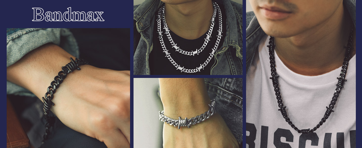 thumbnail video image 2 of Bandmax Layered Black Cross Pendant Necklace for Men Women Stainless Steel Layered Barbed Wire Cuban Choker Thorns Chain Set Christian Religious Valentine's Day Jewelry Gifts, 2 of 8