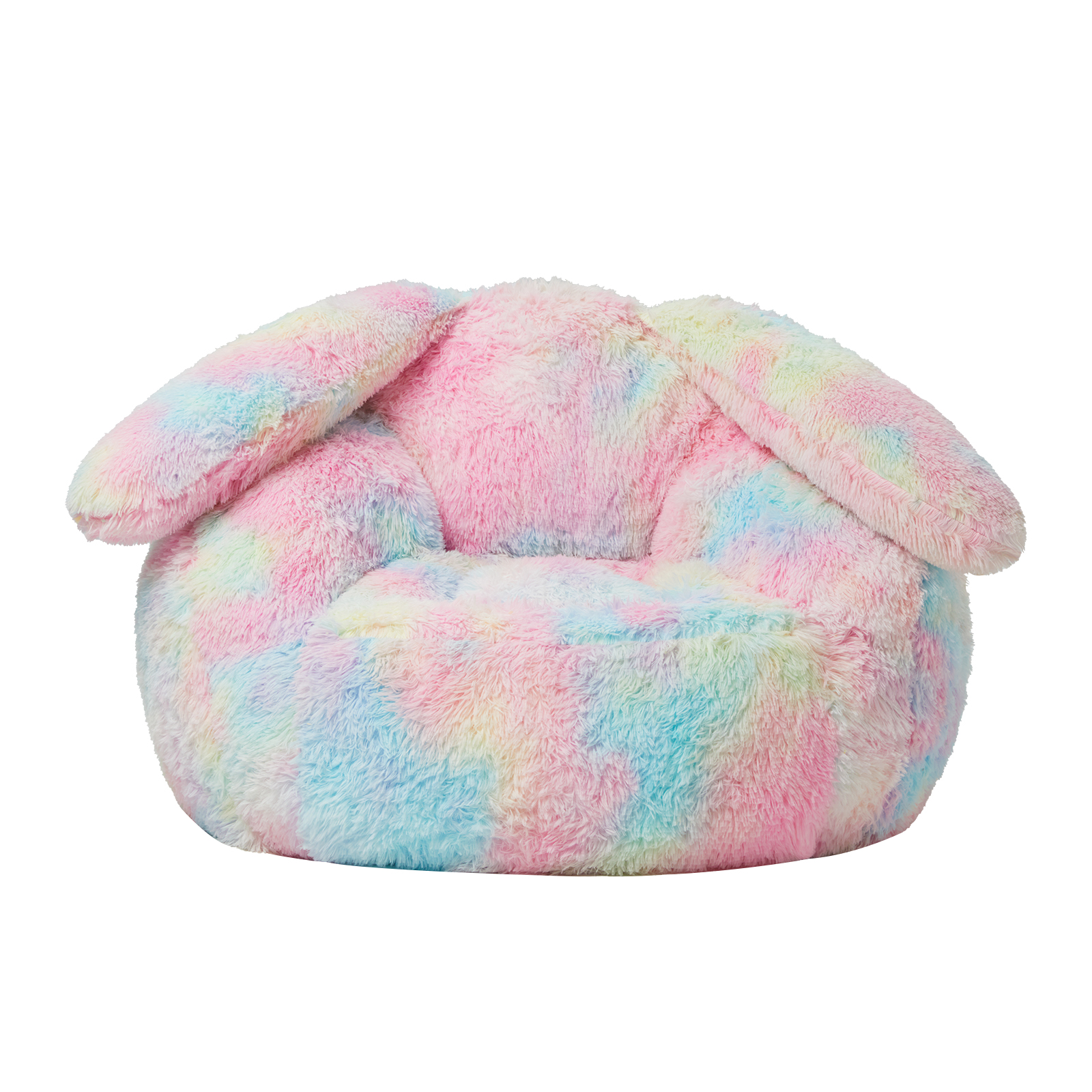 thumbnail video image 2 of Ebenchico Rabbit Shaped Bean Bag Chair for Adults Teens Kids, Faux Fur Beanbag Chairs Comfy Furry Floor Chair with Filler, Rainbow-color, 2 of 11