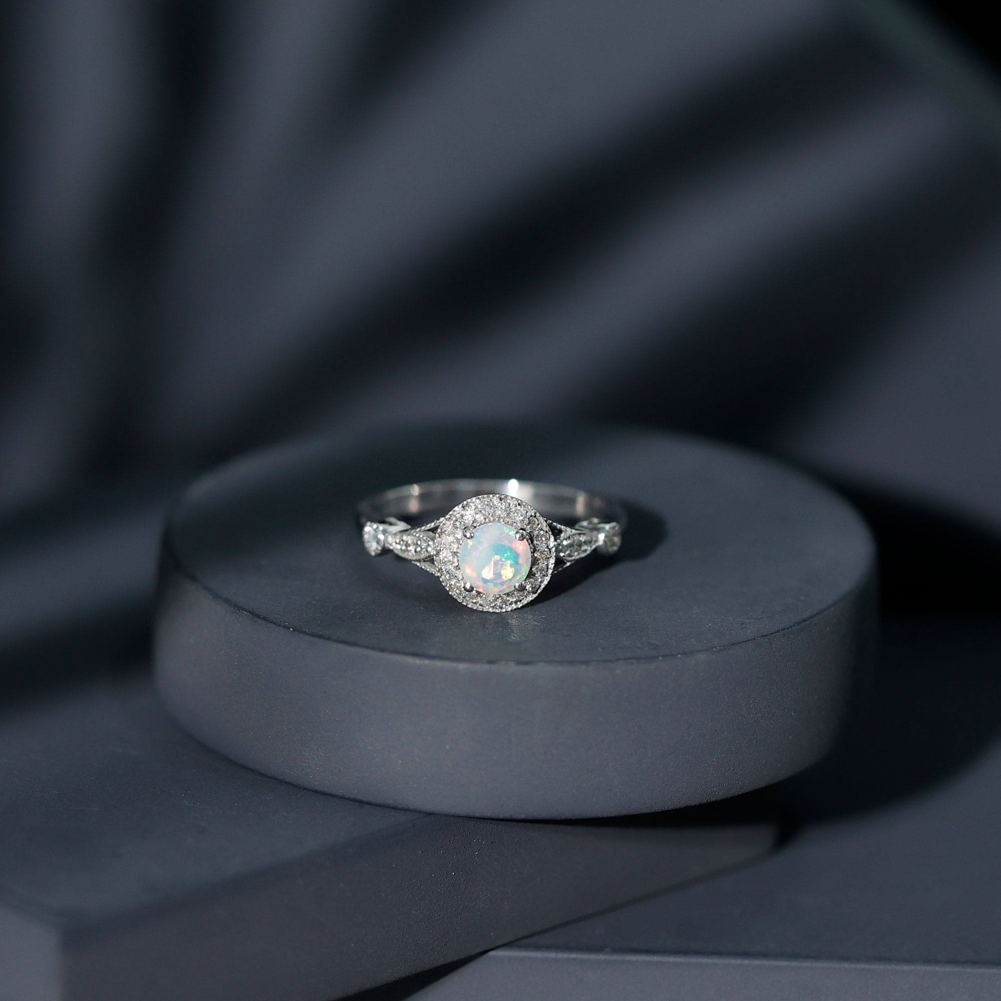 thumbnail video image 2 of Rosec Jewels 1 CT Womens Round Shape Ethiopian Opal Ring in Gold with Diamond Accent, 18K White Gold, US 11.00, 2 of 10