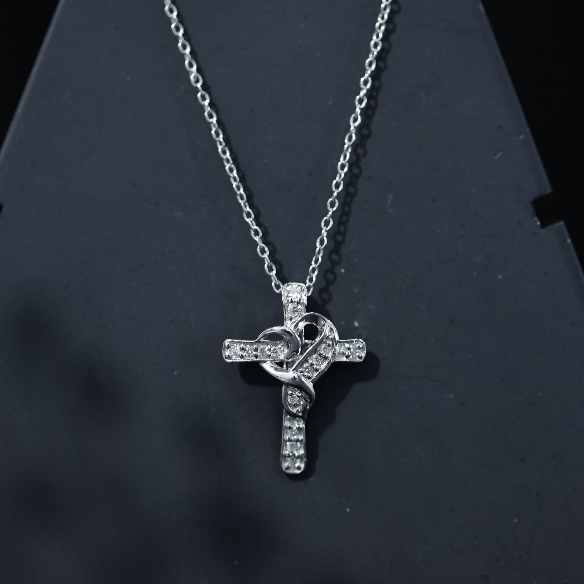 thumbnail video image 2 of Rosec Jewels Lab Grown Diamond Cross Necklace with Heart (EF-VS Quality Diamond, Chain Included) - Ready to Gift for Christmas, 14K White Gold, 2 of 8