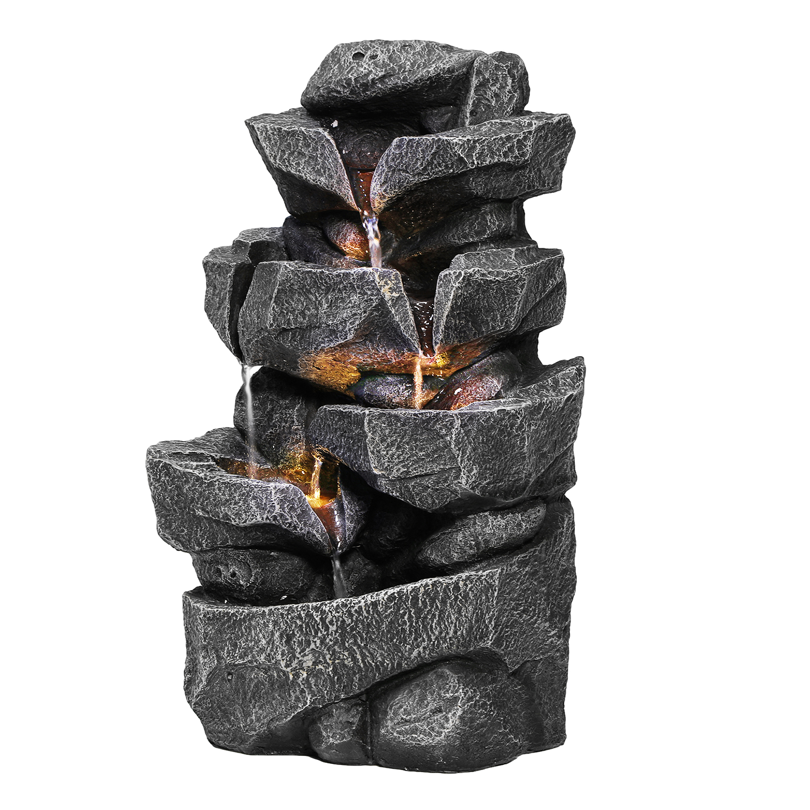 thumbnail video image 2 of Zxareky Multi Tiers Cascading Rock Water Fountain, Outdoor Water Fountain with LED Light, Outside Patio Water Features Fountain, Garden Waterfall Decor, 2 of 9