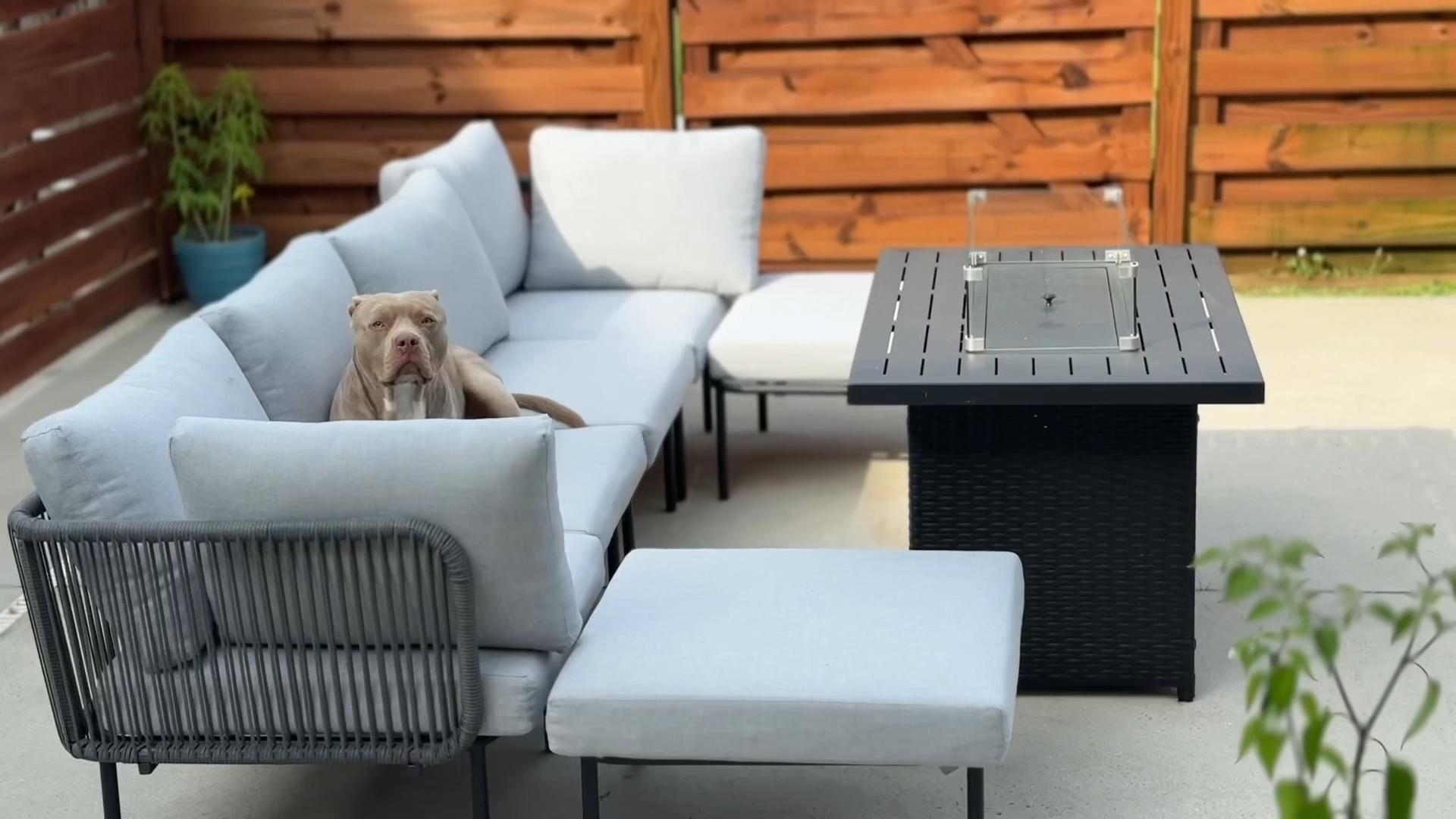 thumbnail video image 2 of LayinSun 11 Pieces Aluminum Patio Furniture Set, Modern Modular Sectional Sofa with Coffee Table and Upgrade Thickness Cushion, 2 of 8