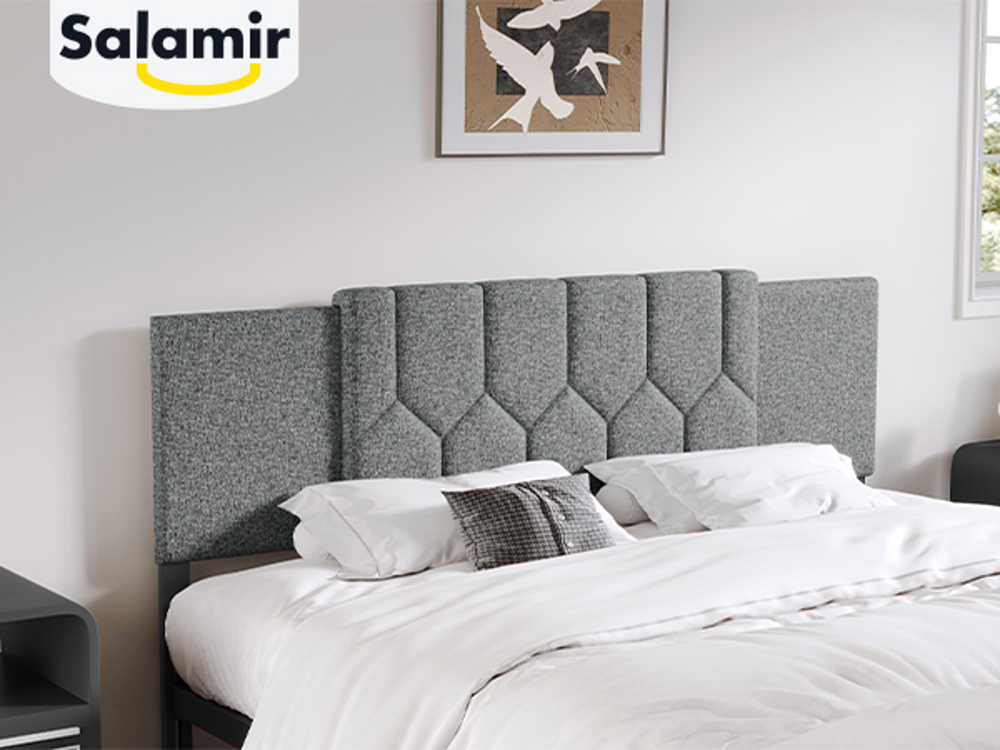 thumbnail video image 2 of Vefurn Adjustable Upholstered Tufted Headboard for King Beds, Padded Linen, Grey, 2 of 8