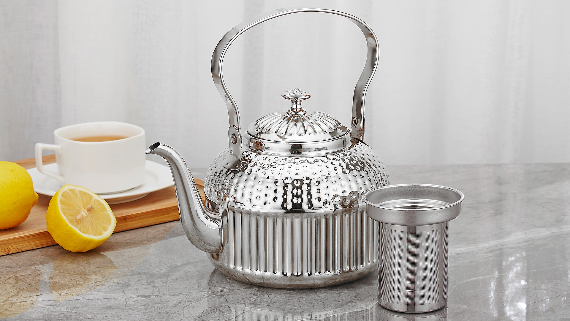 thumbnail video image 2 of SANQIAHOME Antique 1.5L (50Oz) Stainless Steel Teapot with Infuser Silver, 2 of 11