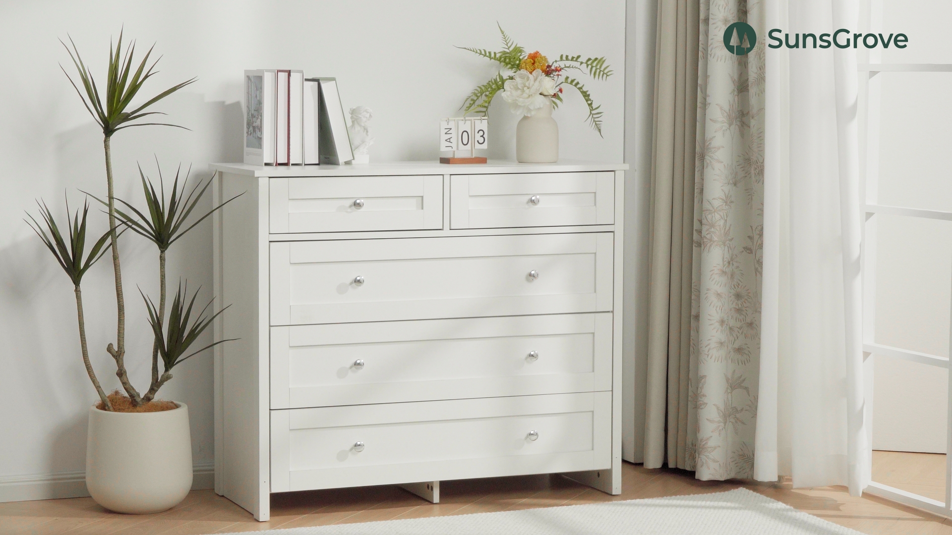 thumbnail video image 2 of SunsGrove Dresser for Bedroom with 4 Drawers, White Chest of Drawers, Storage Organizer with Anti-Tipping Devices for Hallway, Living Room,Closet, 2 of 8