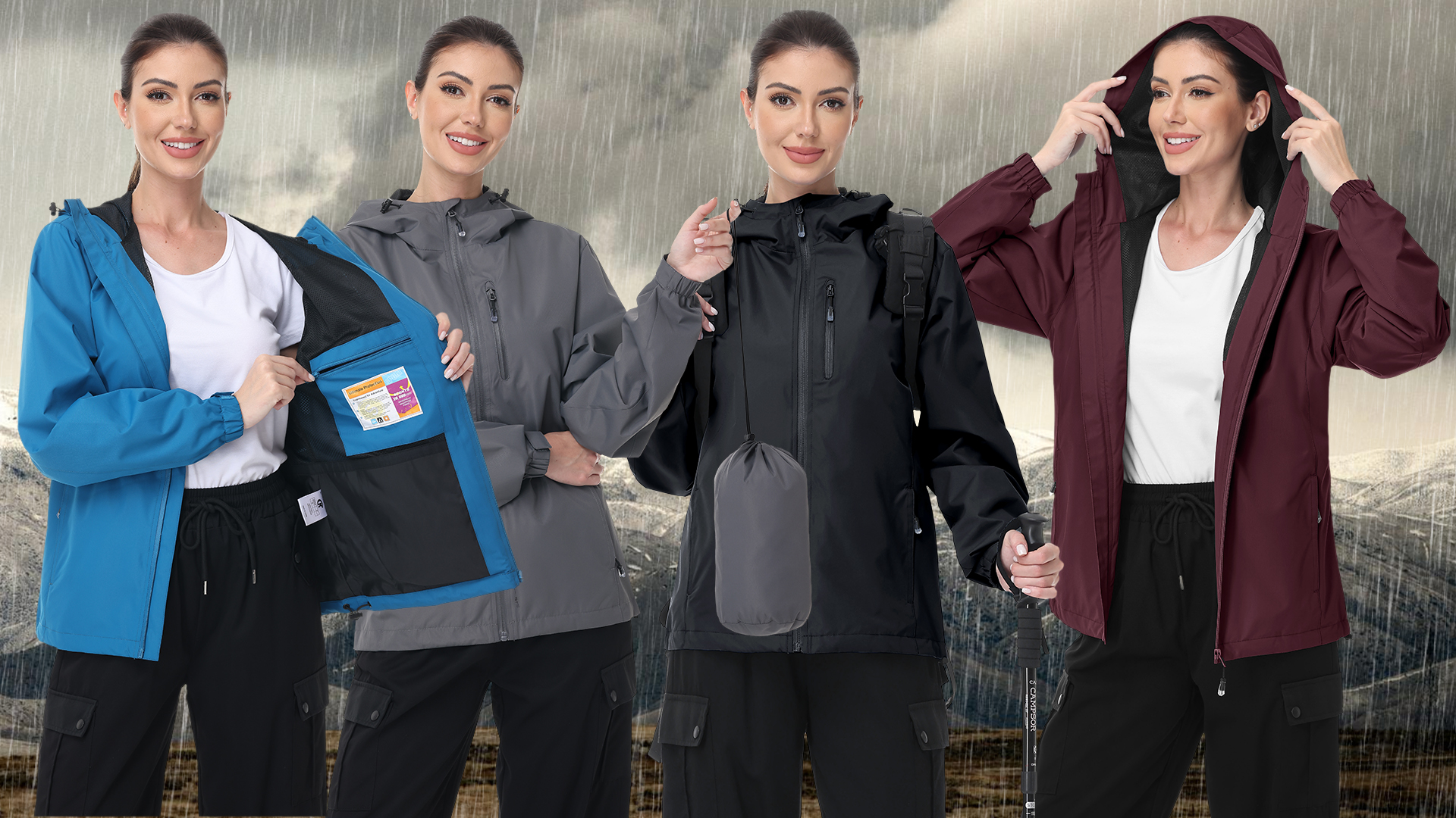 thumbnail video image 2 of Xidunhg Women's Lightweight Jacket Waterproof Packable with Hood Cycling Bike Outdoor Jacket Windbreaker Black M, 2 of 12