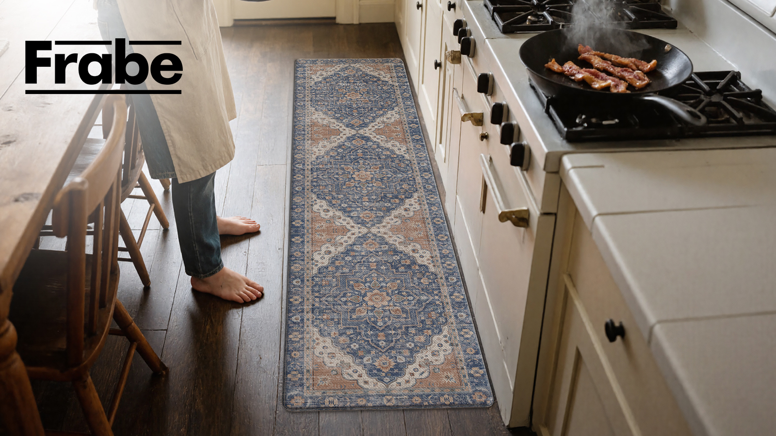 thumbnail video image 2 of FRABE Anti Fatigue Kitchen Mat Cushioned,Waterproof Non Slip Comfort Floor Runner,Memory Foam Padded Standing Rug Washable, for Home, Sink, Laundry, Office, Indigo,24"x59", 2 of 10