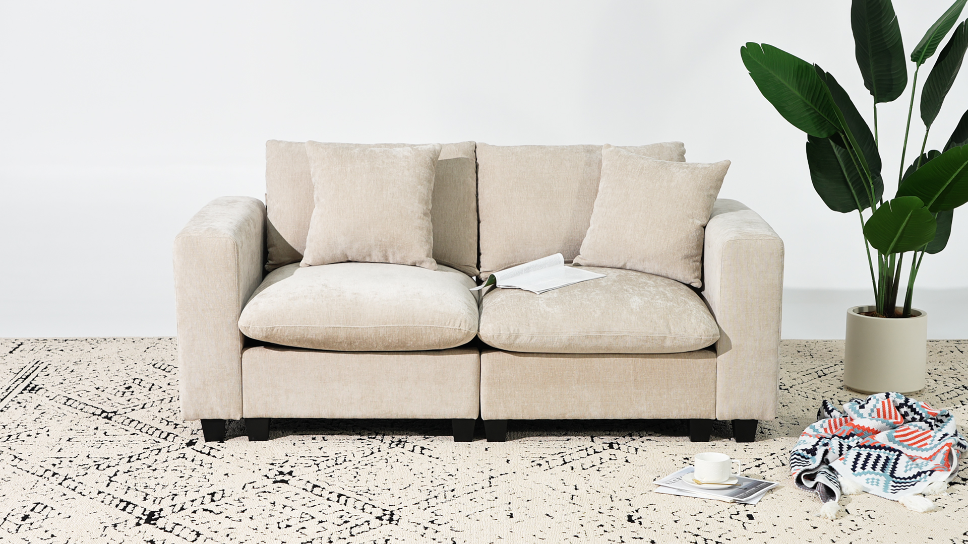 thumbnail video image 2 of WestinTrends Augusta 70" Modular Chenille Loveseat Sofa With USB/Type-C Ports and Side Pockets, Light Gray, 2 of 16
