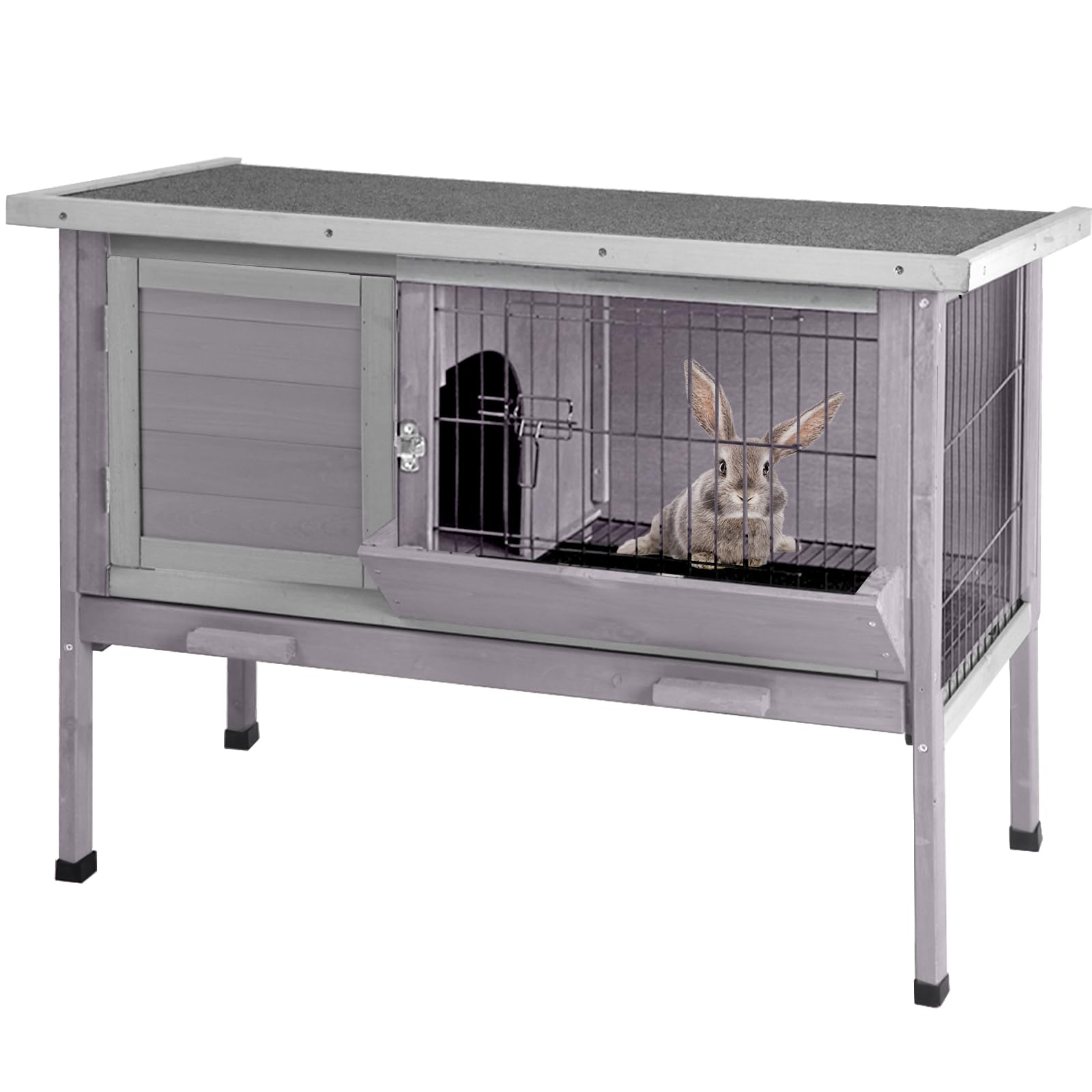 thumbnail video image 2 of BUTINGLALE Guinea Pig Cage Indoor Wooden Rabbit Hutch with Metal Floor Grid and Removable Tray for Easy Cleaning, Bunny Cages Outdoor Waterproof Roof and Elevated Legs, 2 of 7