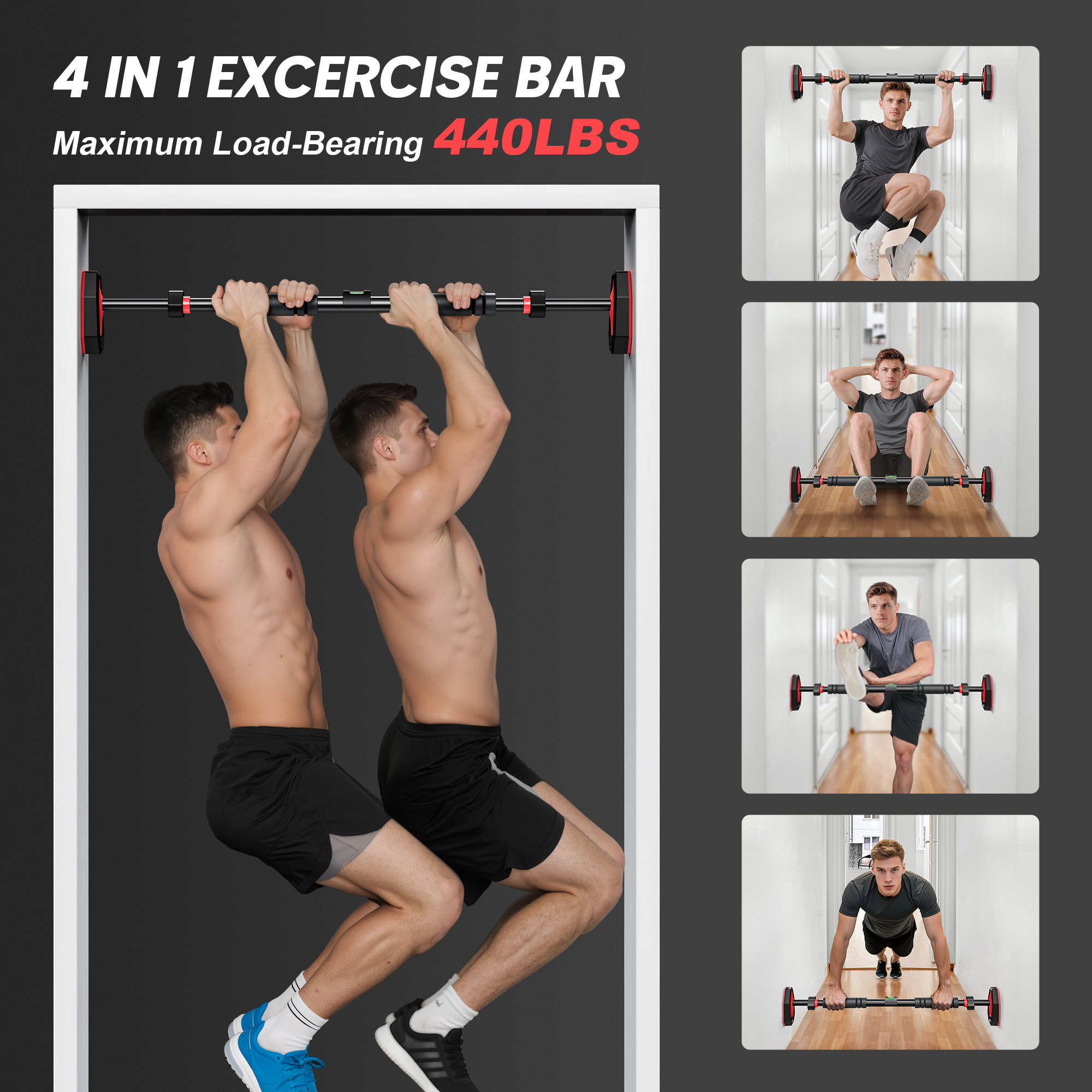 thumbnail video image 2 of WARMOUNTS Pull-Up Bar for Upper Body Workout, Adjustable Width Doorway Pull Up Bar without Screw[25"-40"] for Home Gym, 1 Count, 2 of 10