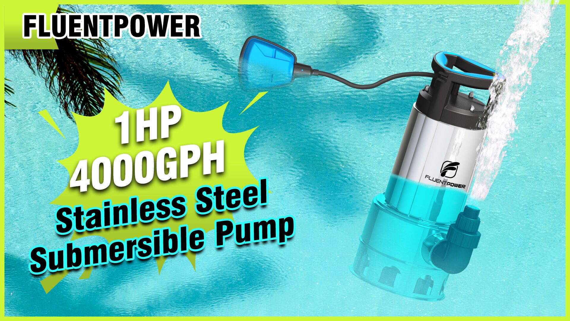 thumbnail video image 2 of FLUENTPOWER 1HP Sump Pump 4000GPH Stainless Steel Submersible Pump, Auto/Manual Control with 26-Foot Cord, 2 of 8