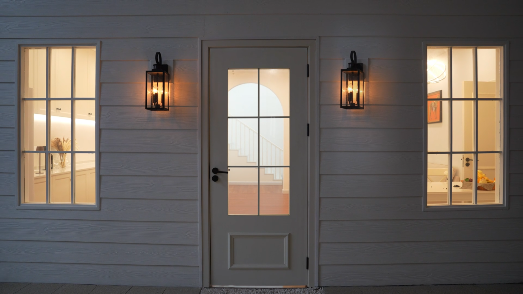 thumbnail video image 2 of C Cattleya 19in. 3-Light Motion Sensor & Dusk to Dawn Outdoor Wall Lantern with Seeded Glass and E12 Base Socket, 2 of 8