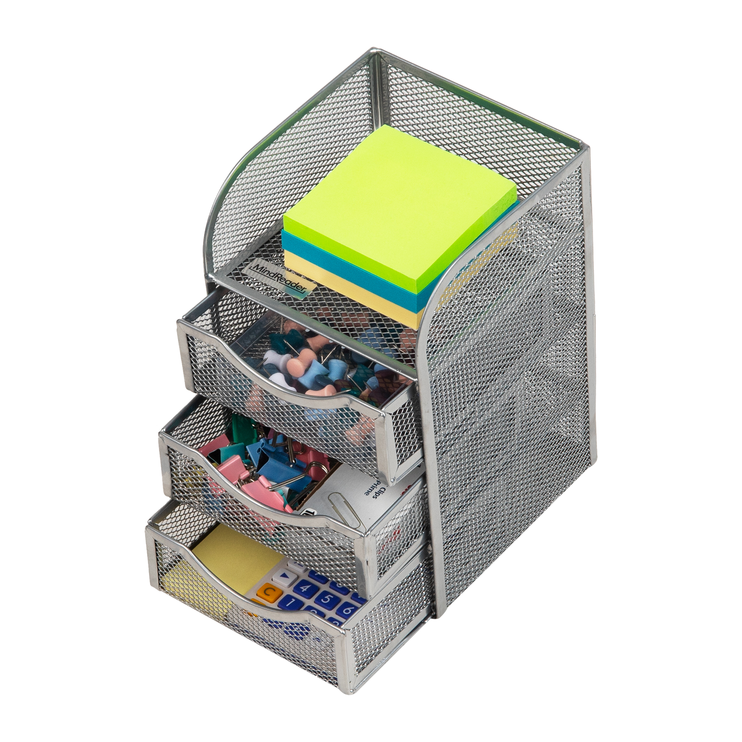 thumbnail video image 2 of Mind Reader Desktop Accessory Storage, Paper Binder Clip Basket, Workspace, Metal, Silver, 2 of 8