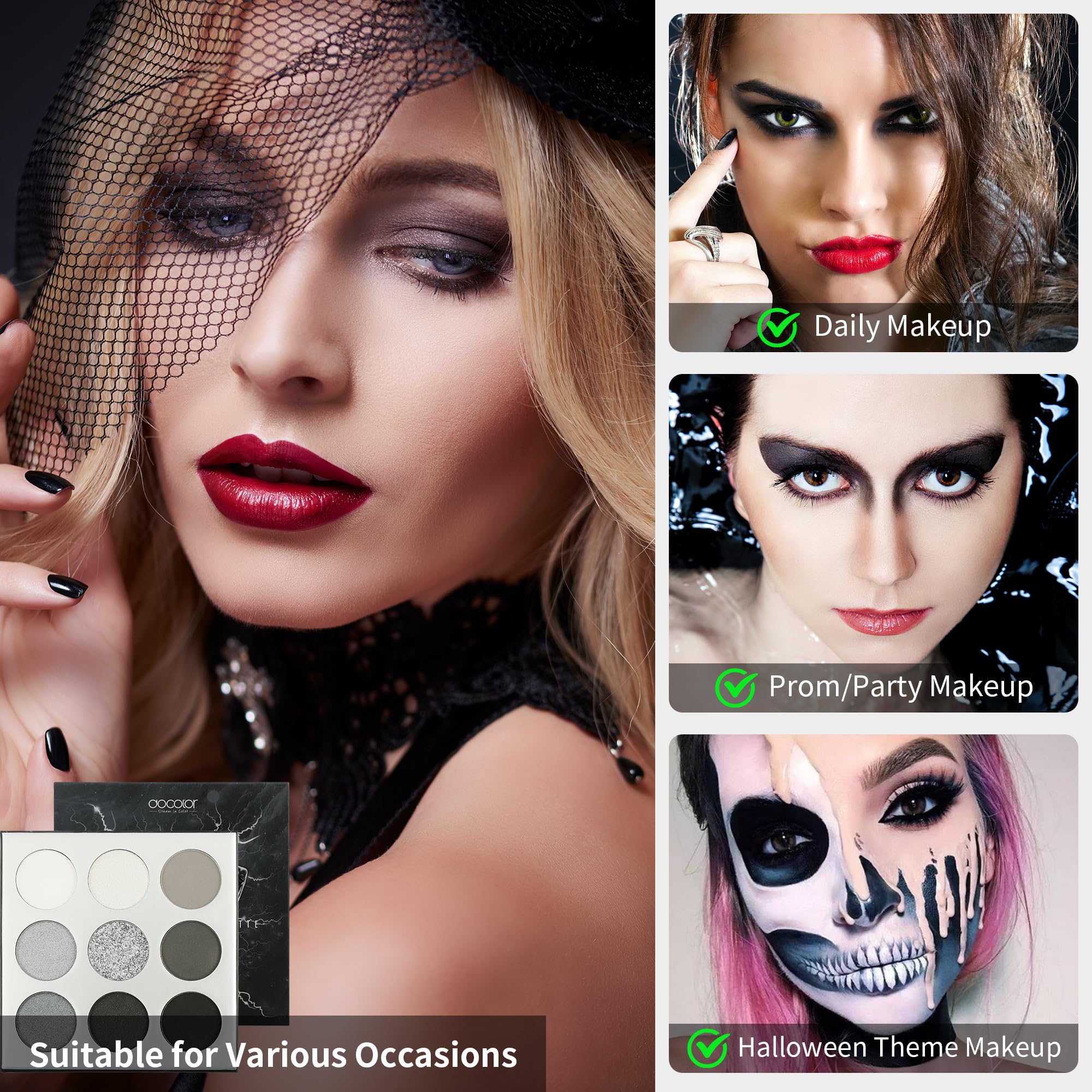 thumbnail video image 2 of docolor Eyeshadow Palette 9 Colors Black Gemstone Shadow Palette Highly Pigmented Mattes Shimmers Naked Smokey Glitter Makeup Palette, 2 of 10