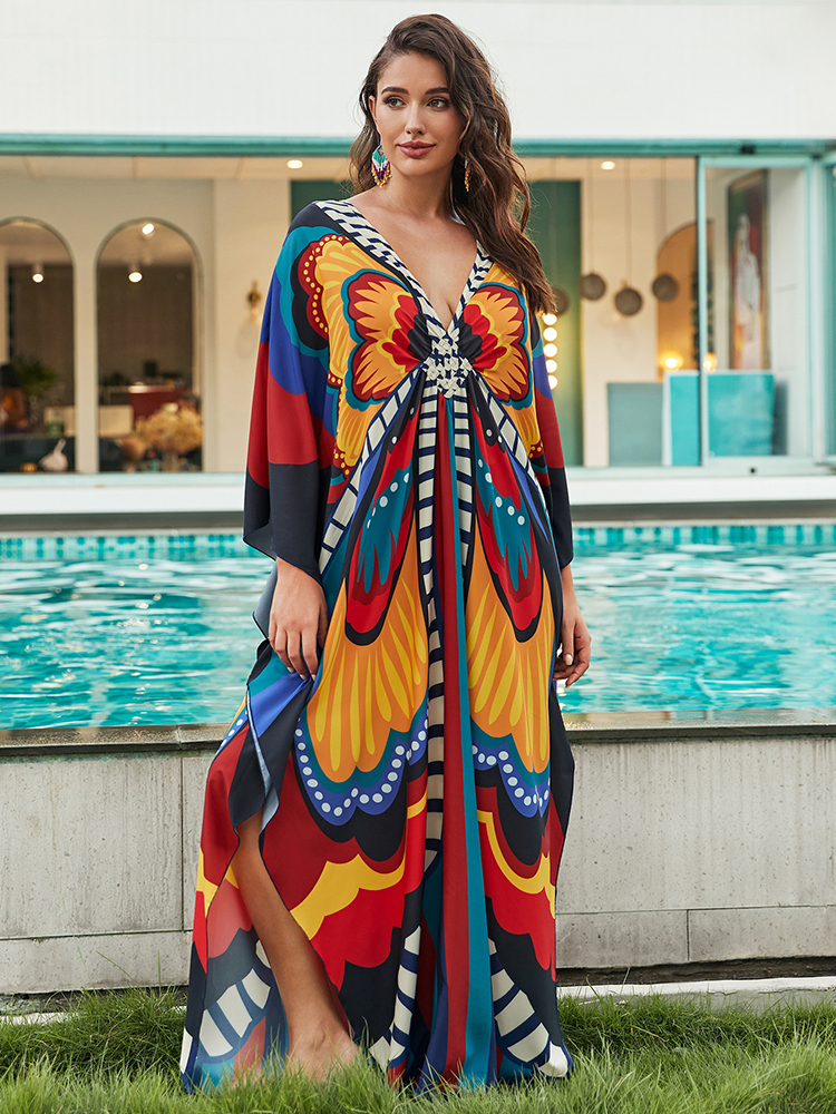 thumbnail video image 2 of Cfcsrp Caftan for Women Plus size Kaftan Dresses Swimsuit Cover up Beach Dress Maxi Loungewear, 2 of 6
