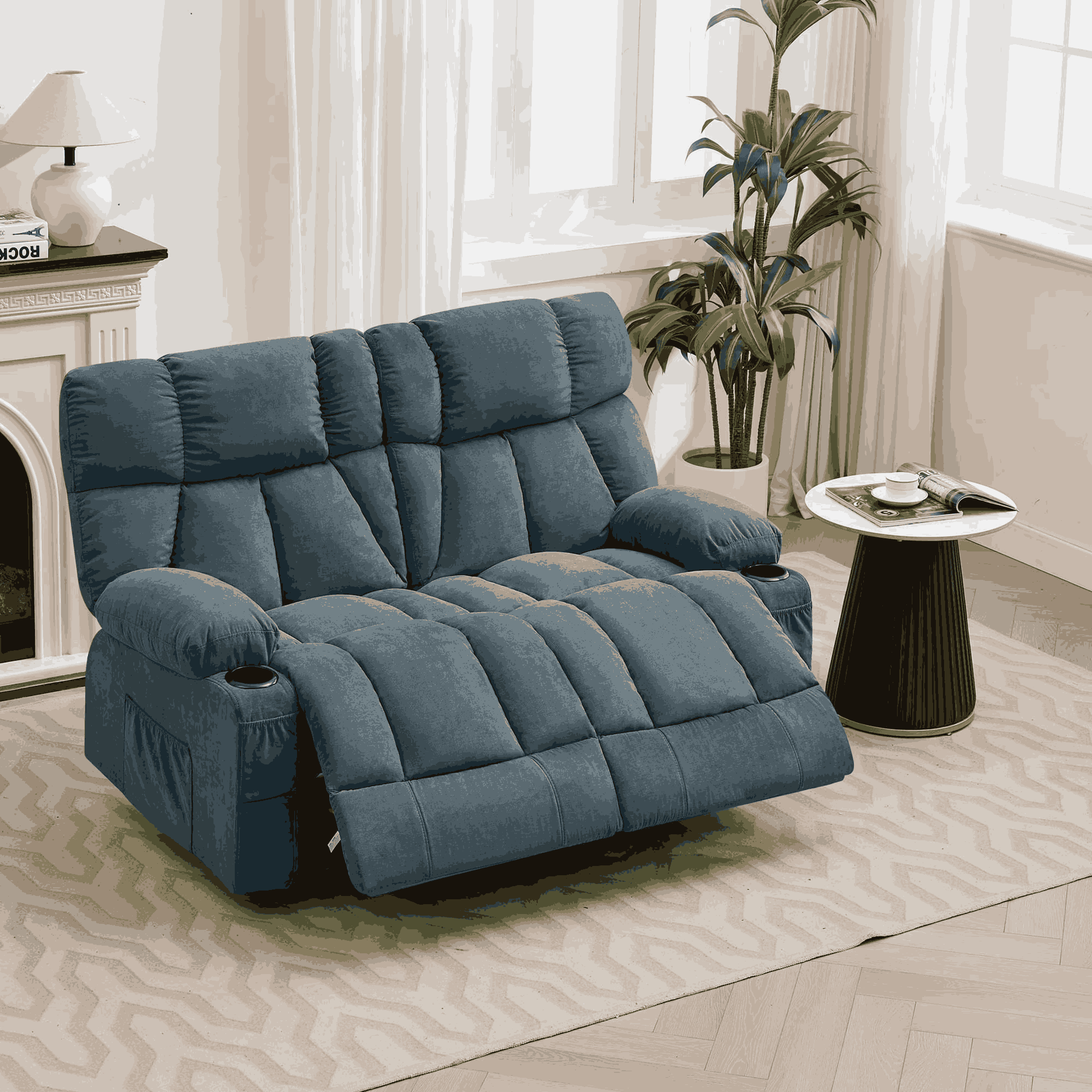 thumbnail video image 2 of JONPONY Loveseat Recliner, Reclining Sofa with Cup-Holders, 2-Seater Couch for Living Room, Love Seat Manual Oversized Recliner with Ergonomic,Blue, 2 of 12