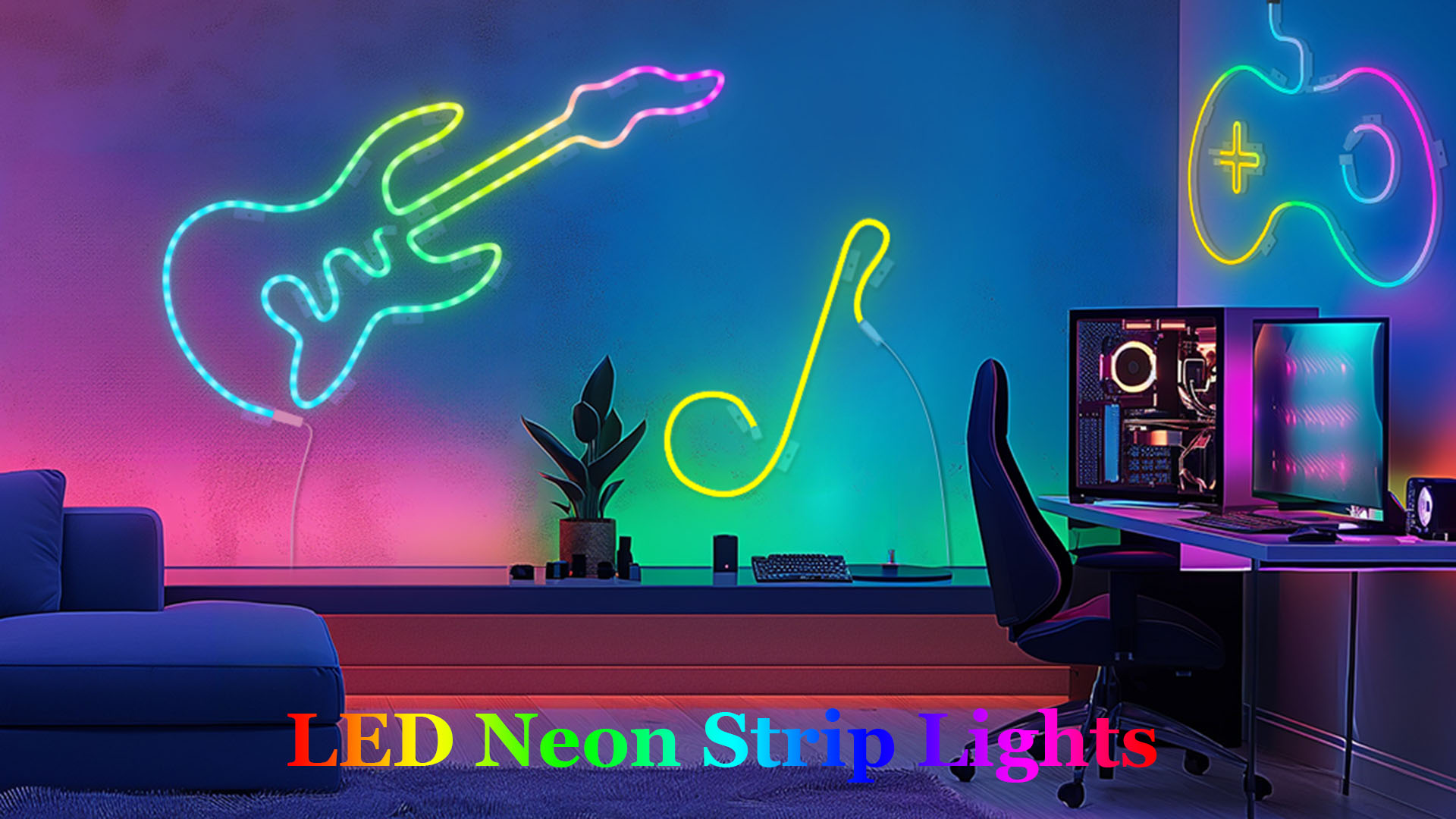 thumbnail video image 2 of Cpeelsdo RGB LED Neon Rope Light Strip, App Controlled Music Sync Flexible Gaming Lights for Indoor Wall Decor, Bedroom, Living Room - 6.56ft, 2 of 8