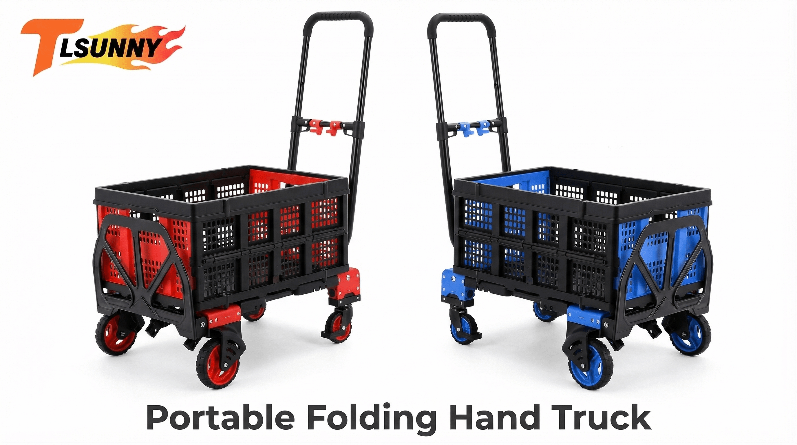 thumbnail video image 2 of TLSUNNY Capacity Portable Foldable Hand Truck with Basket & Bungee Ropes, 2-in-1 Dolly w/ Retractable Handle for Home, Travel and Shopping, 330 lbs, 2 of 9