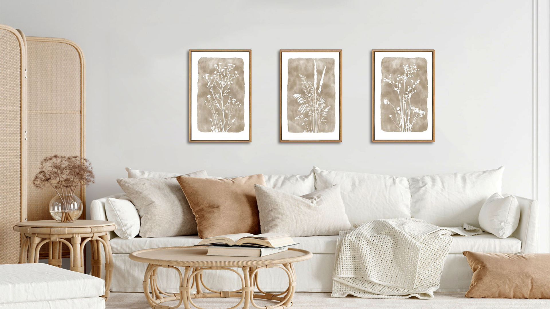 thumbnail video image 2 of TOARTi Beige Floral Canvas Wall Art Neutral Wildflower Framed Prints Vintage Botanical Artwork Set of 3 for Living Room Bedroom Office 16x24 Inch, 2 of 11