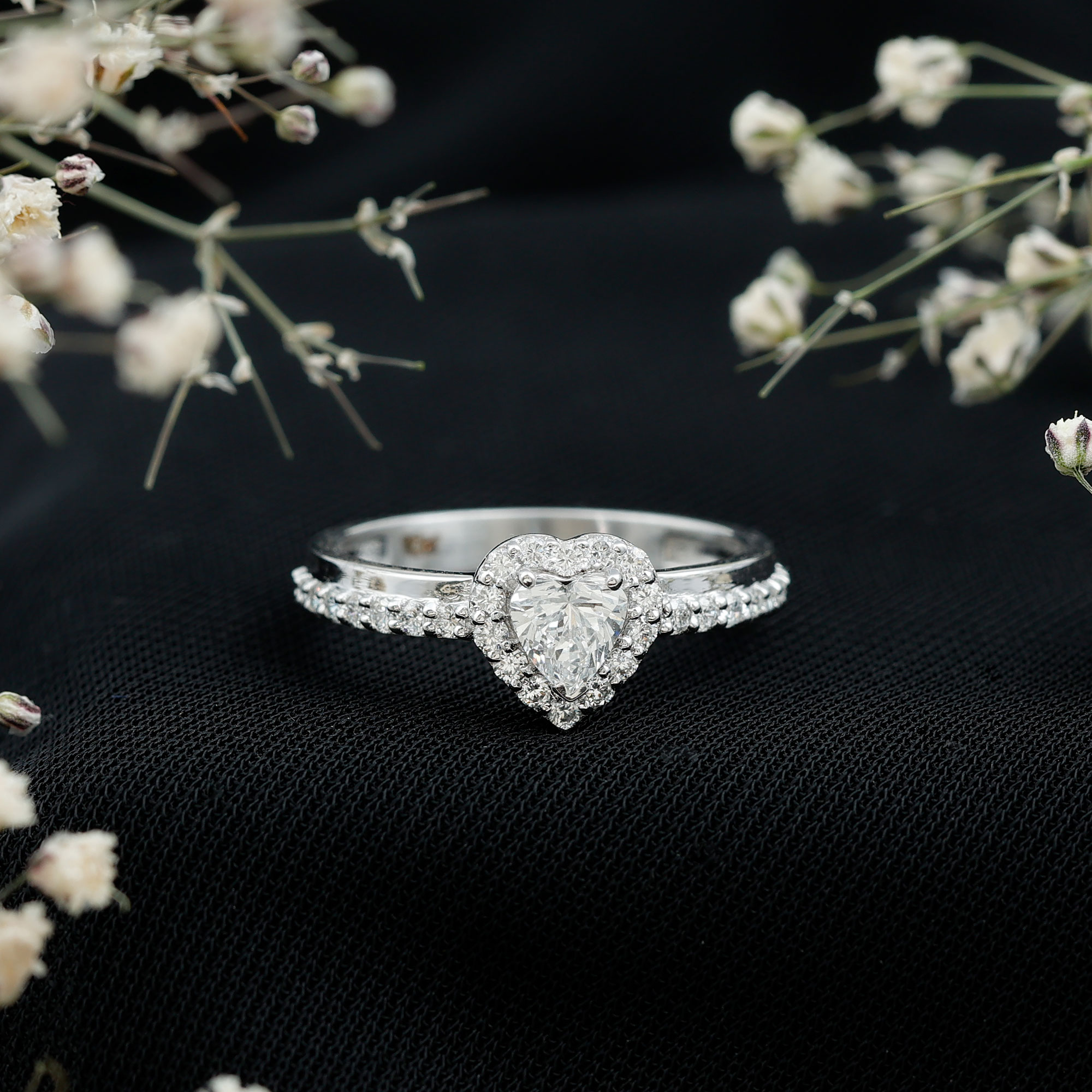 thumbnail video image 2 of Rosec Jewels Moissanite Heart Shape Engagement Ring with Halo - D-VS1 Quality Certified - with Jewelry Box, 925 Sterling Silver, US 4.00, 2 of 9