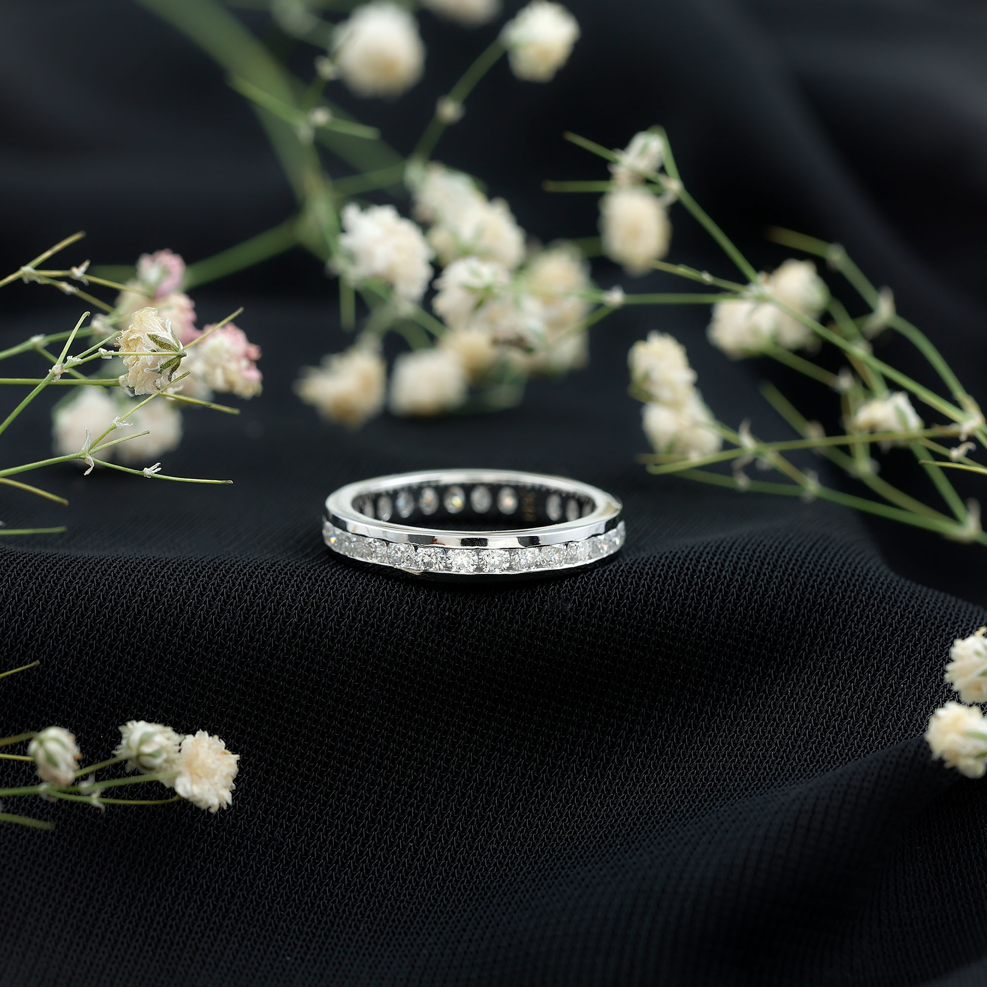 thumbnail video image 2 of Full Eternity Ring with Moissanite for Women (D-VS1 Grade, Rosec Jewels), 925 Sterling Silver, US 4.00, 2 of 9