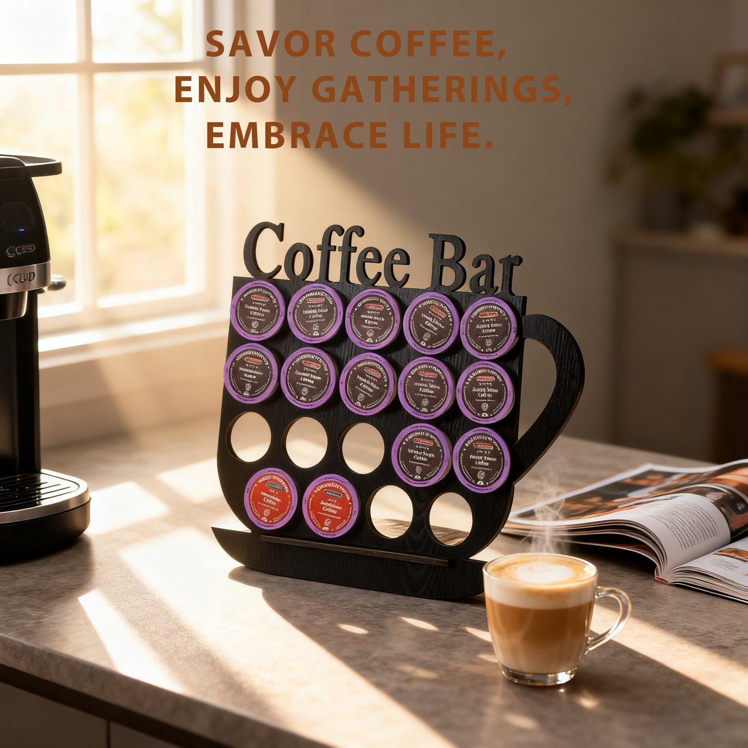 Fffffrf Wooden K Cups Coffee Pod Holder, 19 Pods Holder Display,Black Coffee ...