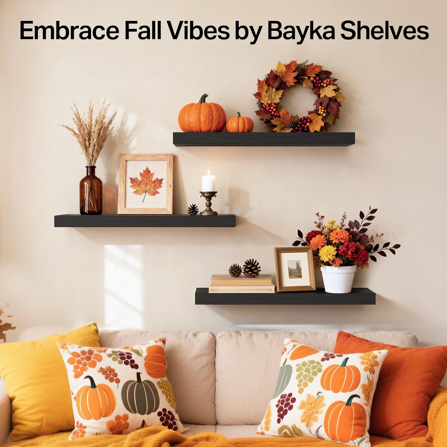 thumbnail video image 2 of BAYKA Floating Shelves for Wall – Rustic Wood Wall Shelves with Metal Brackets for Bathroom, Bedroom, Kitchen, or Living Room Decor – White, 3 Set, Sturdy Storage with 22lb Capacity, 2 of 9